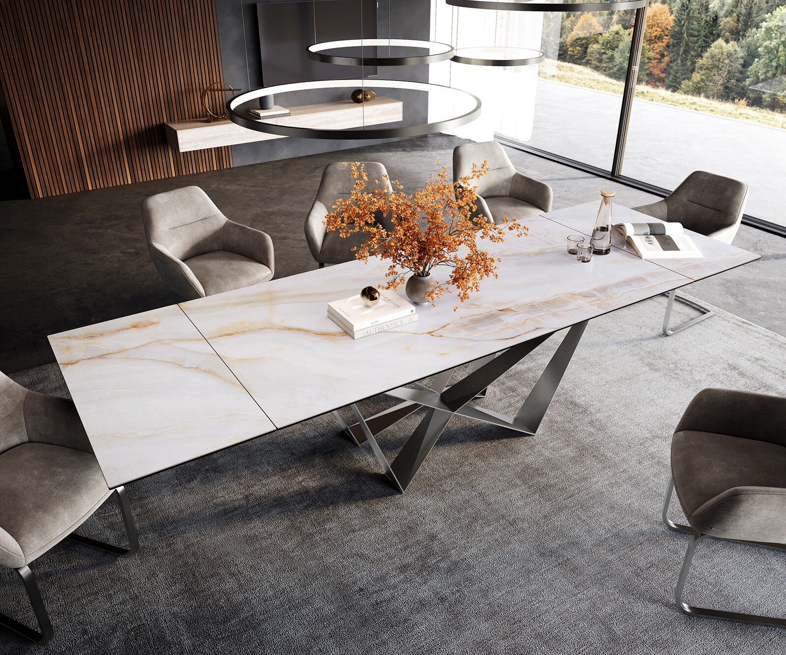 Table à manger extensible Edge 200-300x100 cm céramique Onyx Pearl Spider acier plat inox 4