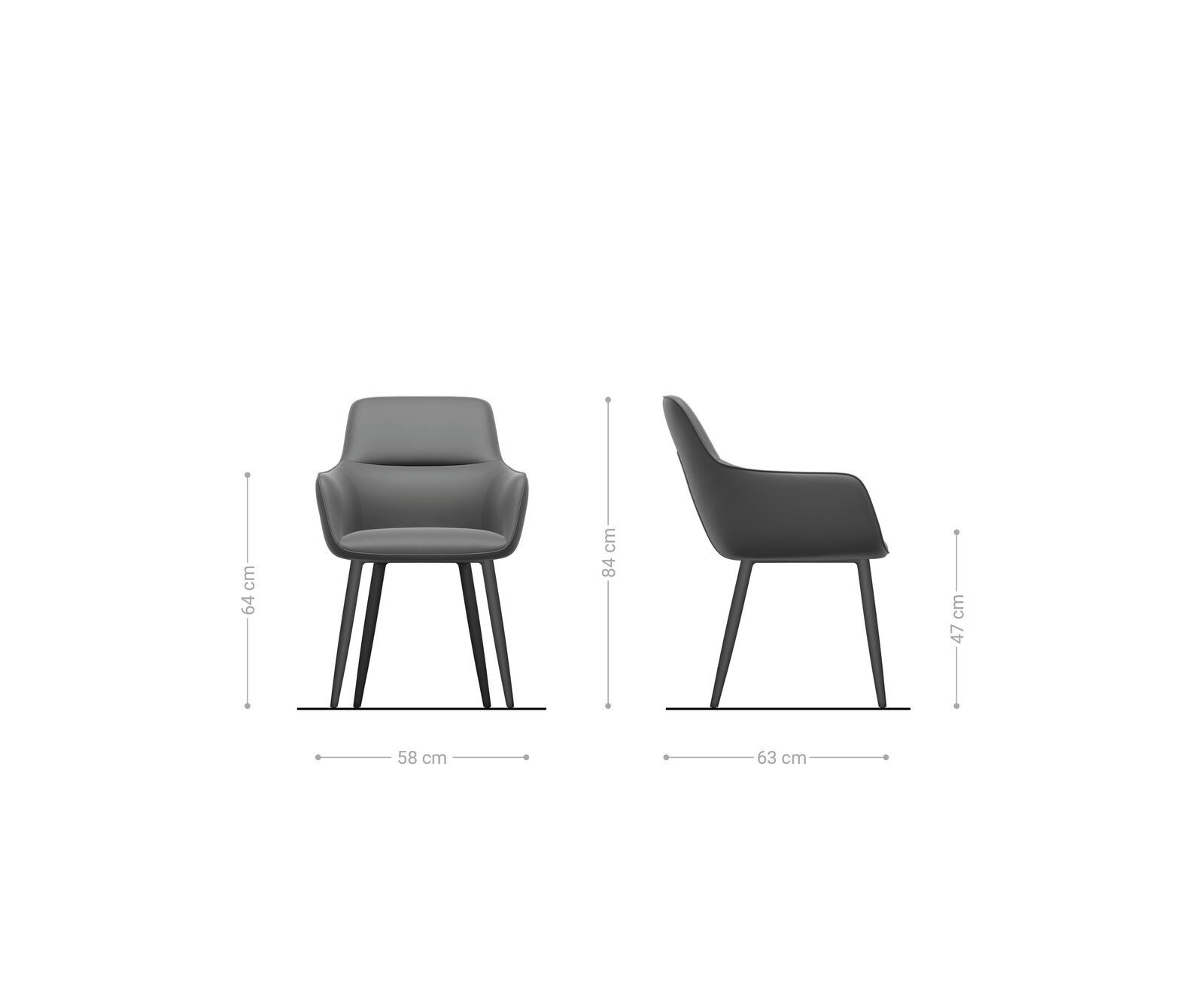 Chaise-de-salle-à-manger Pejo-Flex chenille gris argenté 4 pieds coniques acier inoxydable brossé ressorts ensachés 6