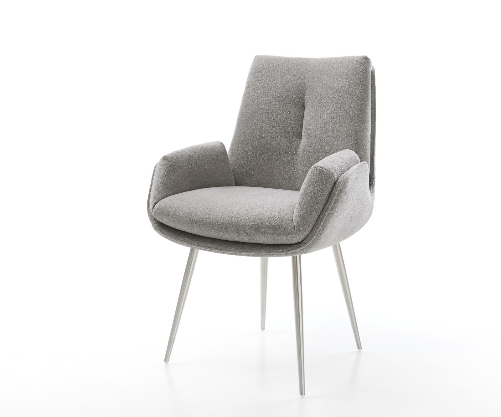 Chaise-de-salle-à-manger Clea-Flex tissu structuré doux gris 4 pieds coniques acier inoxydable 1