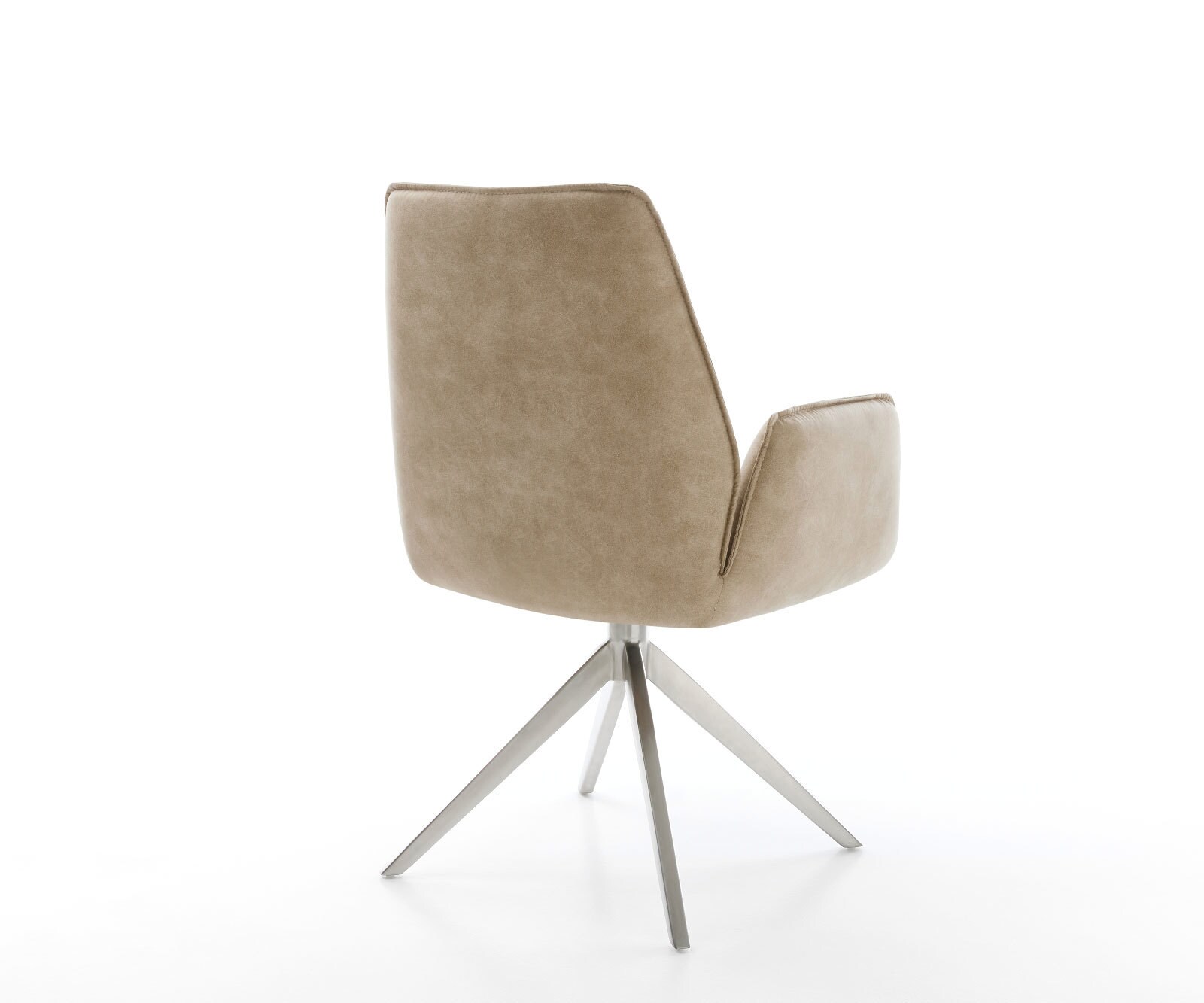 Chaise-de-salle-à-manger Zoa-Flex microvelours beige vintage pied croisé large acier inoxydable brossé ressorts ensachés 5