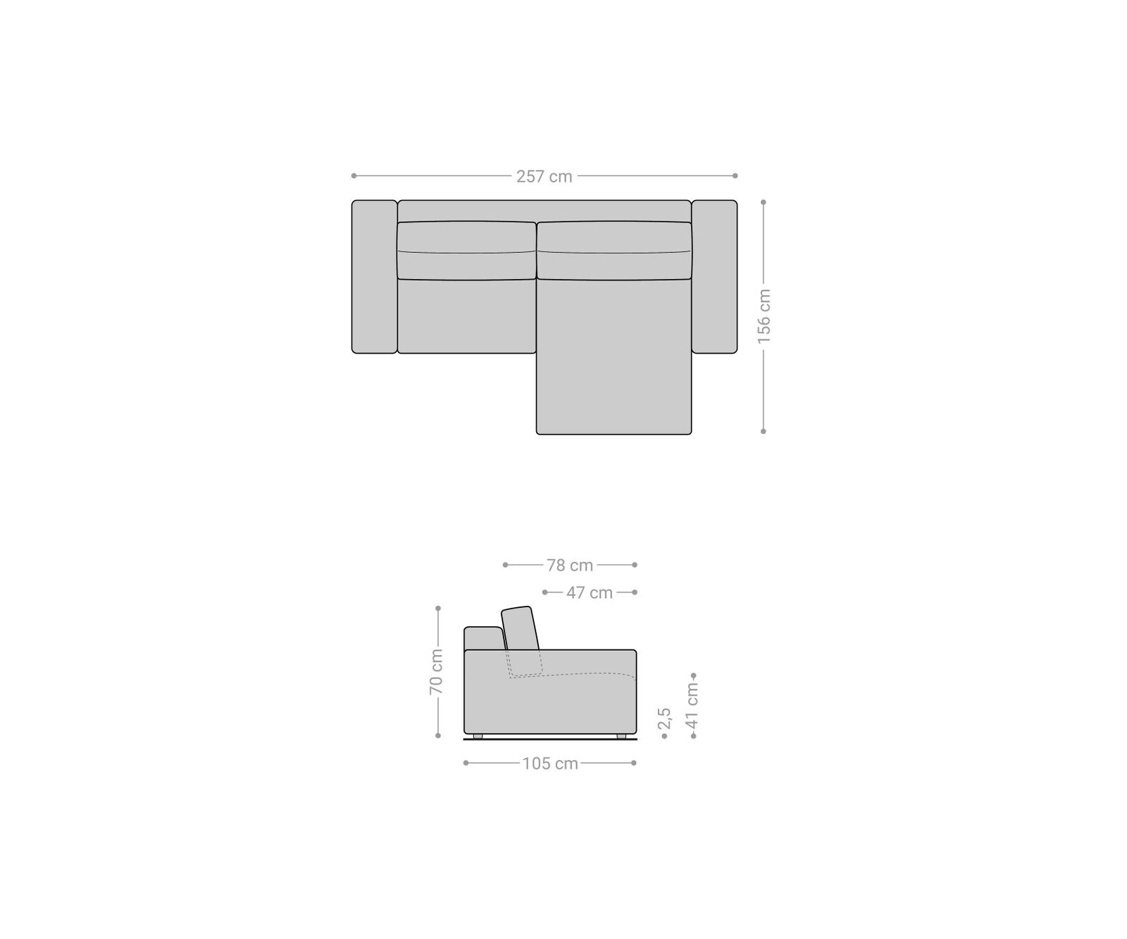 Canapé d'angle Lanzo L 260x160 cm Cord Gris Argenté Recamière variable 6 Canapé d'angle Lanzo L 260x160 cm Cord Gris Argenté Recamière variable 6