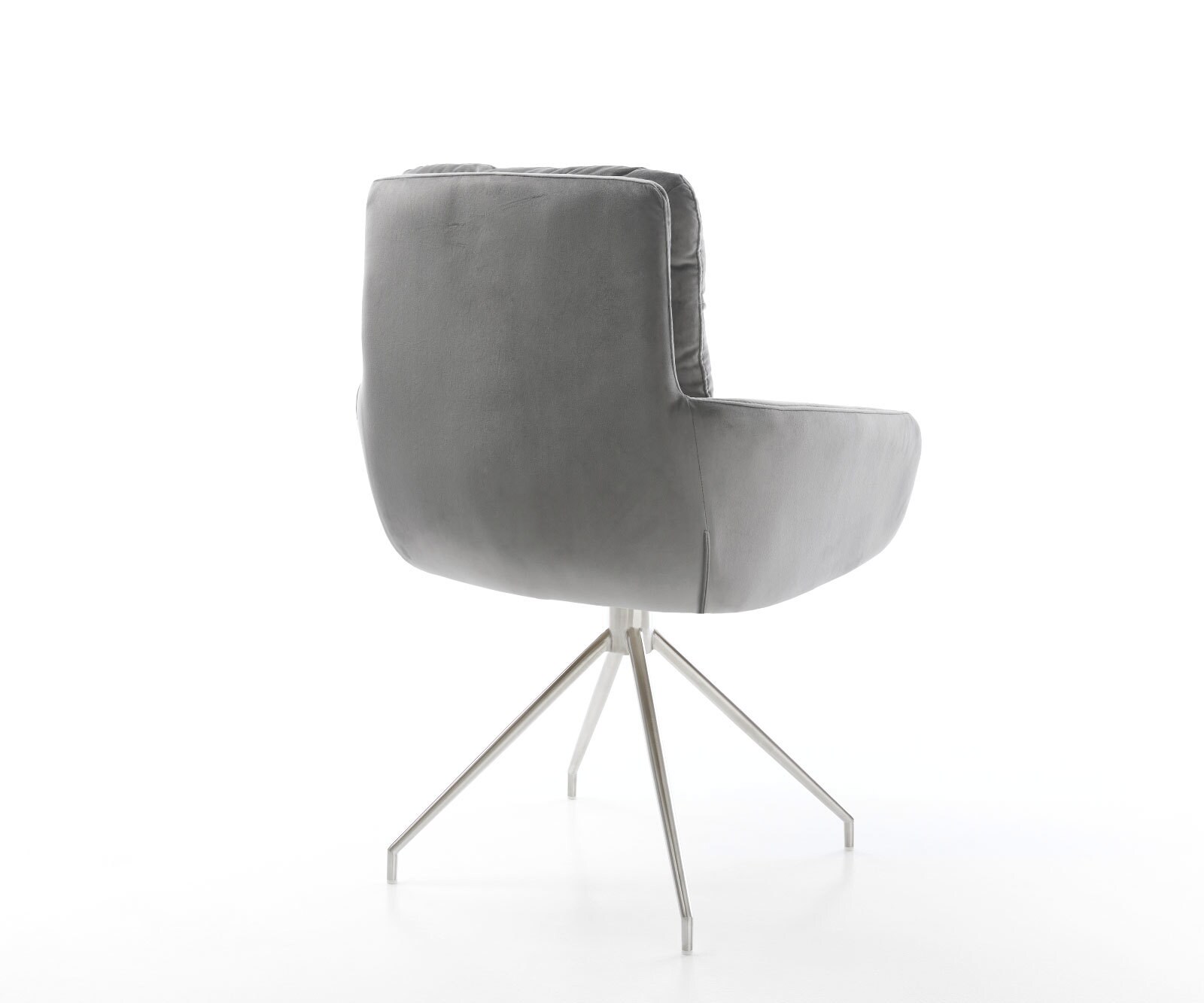 Chaise-de-salle-à-manger Abelia-Flex avec accoudoirs velours gris pied croisé conique acier inoxydable brossé 5