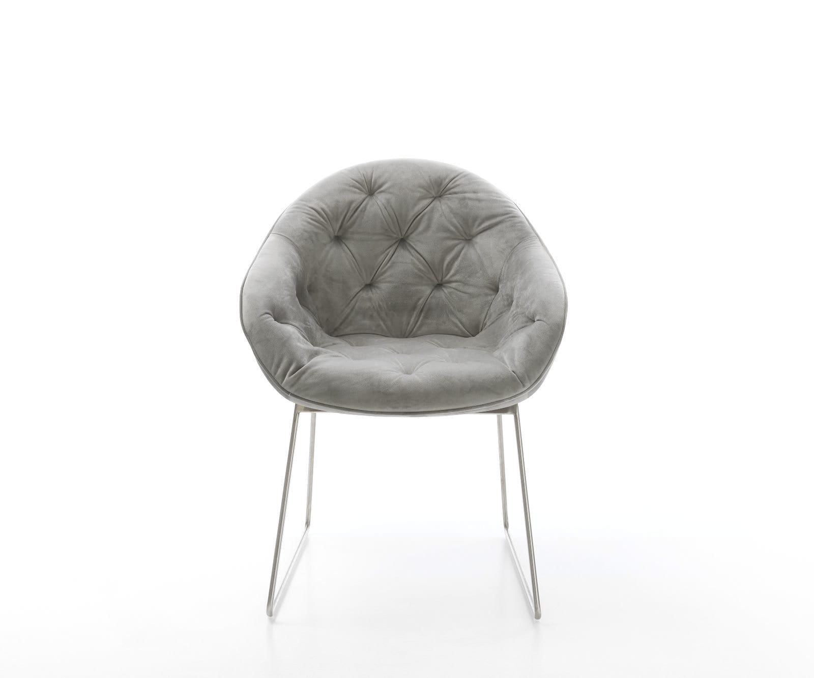 Chaise-de-salle-à-manger Gaio-Flex velours gris pied trapèze acier inoxydable brossé 1 Chaise-de-salle-à-manger Gaio-Flex velours gris pied trapèze acier inoxydable brossé 1