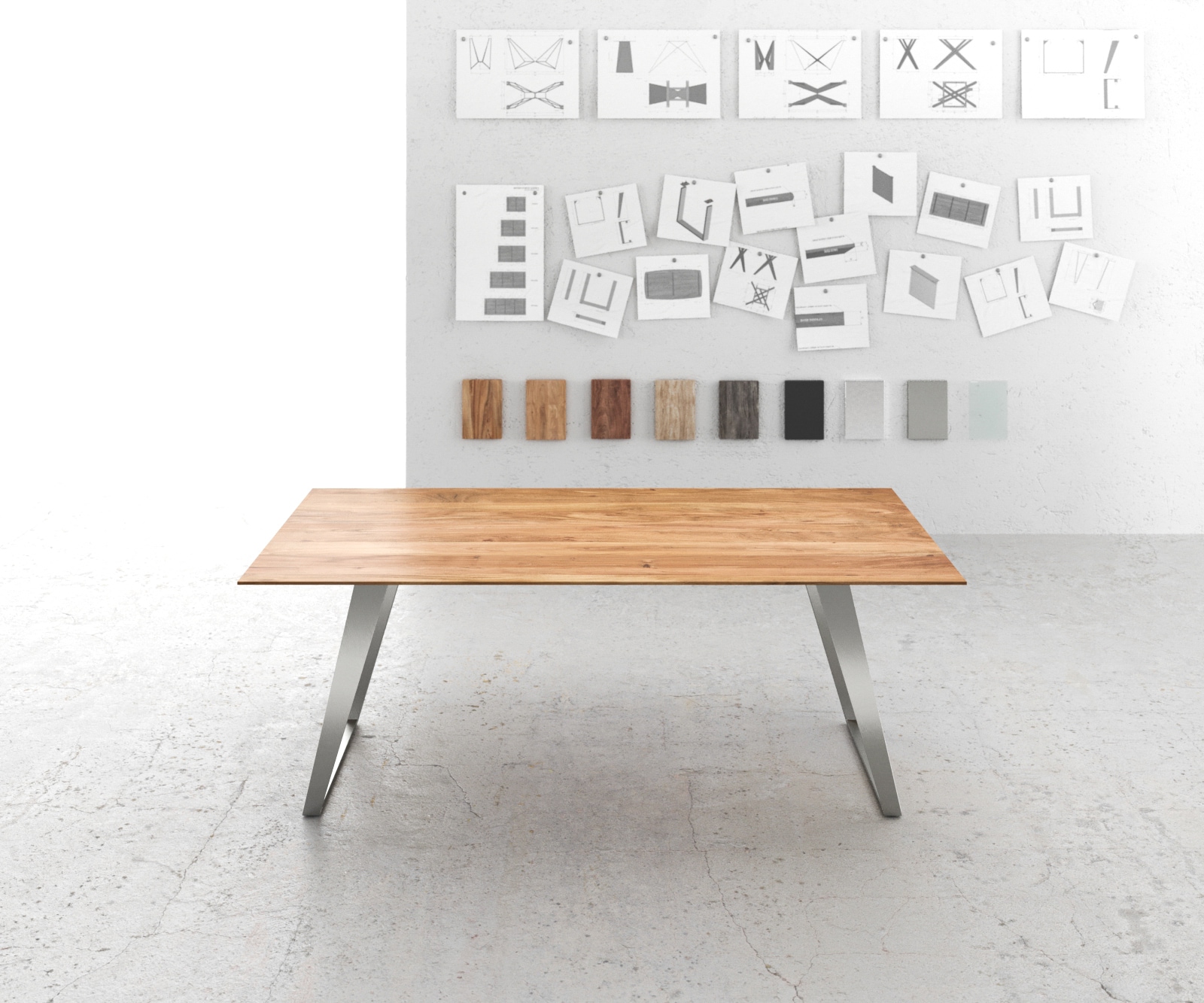 Table-à-manger Edge 200x100 acacia nature acier inoxydable incliné bord suisse 1 Table-à-manger Edge 200x100 acacia nature acier inoxydable incliné bord suisse 1