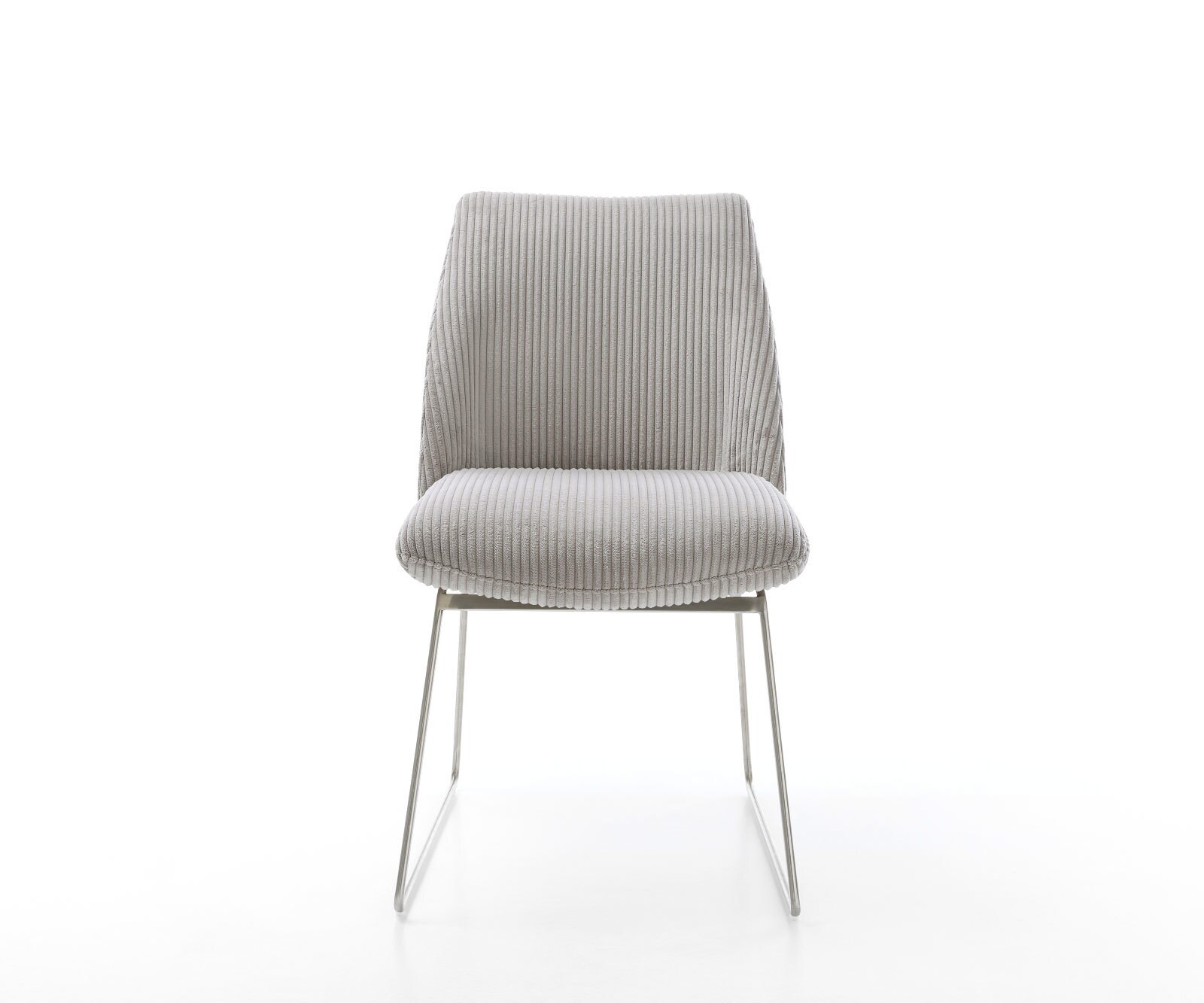 Chaise-de-salle-à-manger Elso-Flex côtelé gris argenté pied trapèze acier inoxydable brossé ressorts ensachés 2