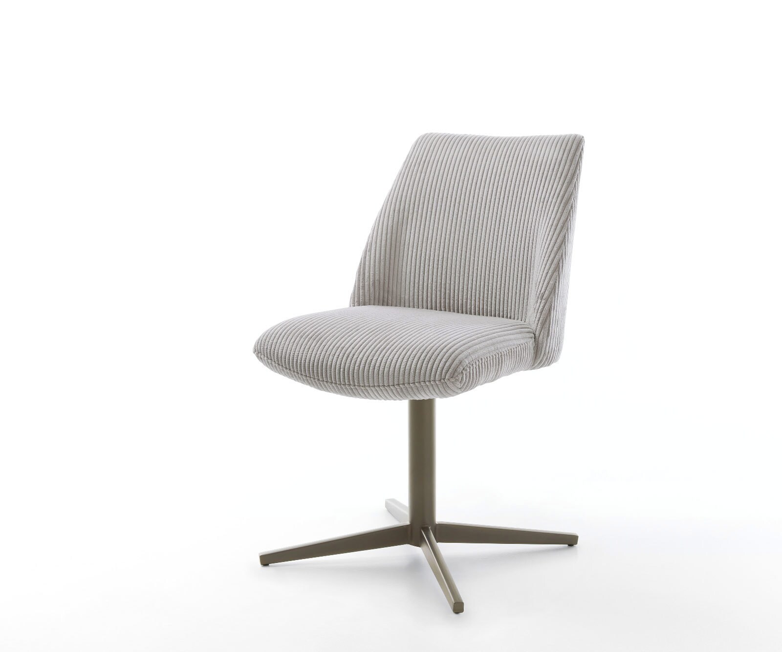 Chaise-pivotante Elso-Flex côtelé gris argenté pied de chaise 4 branches aspect titane pivotement sur 360° ressorts ensachés