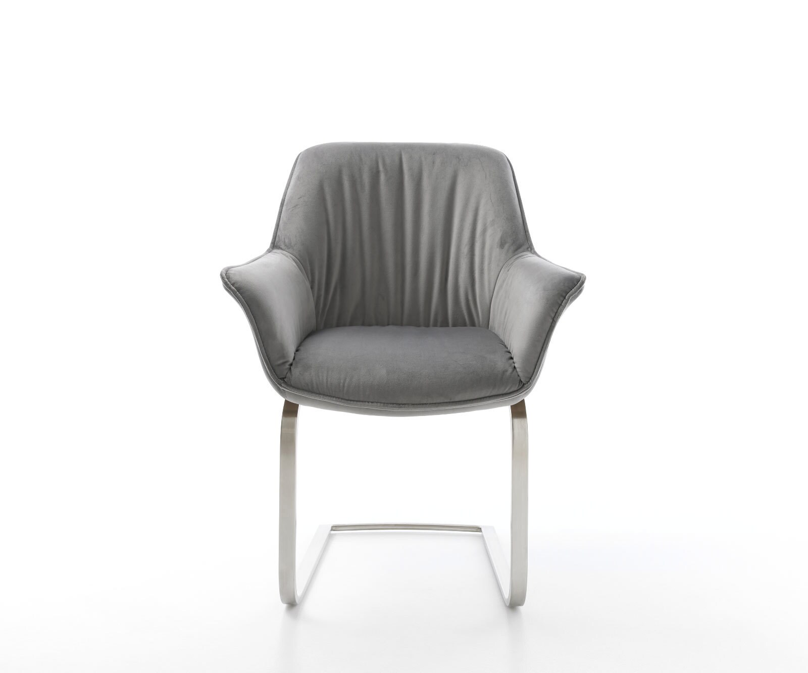 Cantilever Keila-Flex avec accoudoirs velours gris pied cantilever plat acier inoxydable brossé 2