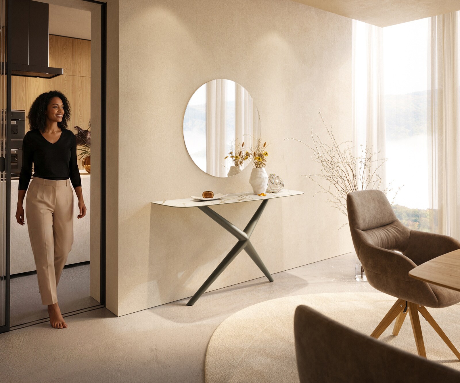 Console Edge forme bateau 140x40 cm Céramique Calacatta Luxe Weiß-Gold-Gris Estelo Métal Effektfinish Titan 7