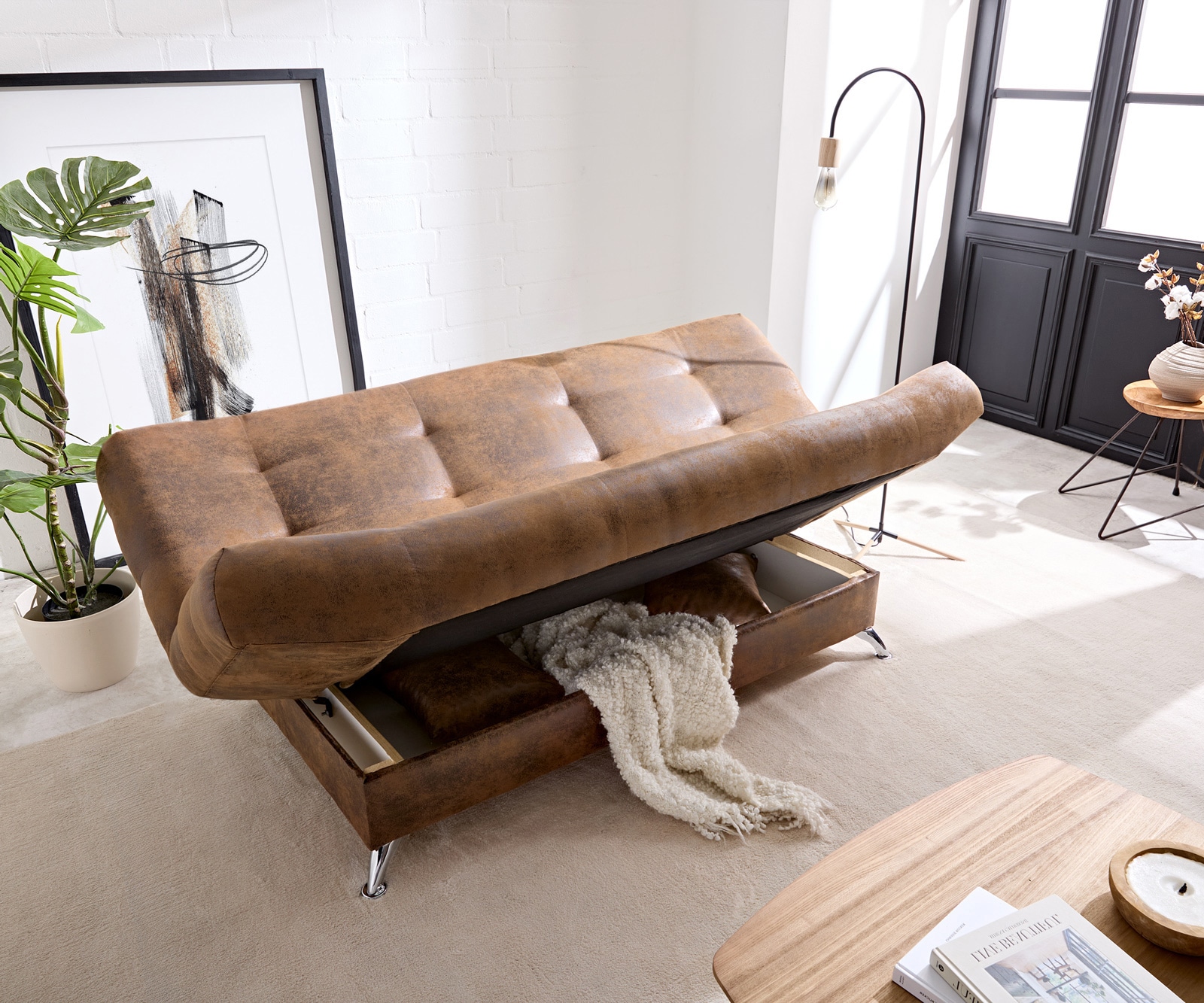 Canapé-lit Viola 190x90 cm marron aspect antique compartiment de lit 3 Canapé-lit Viola 190x90 cm marron aspect antique compartiment de lit 3