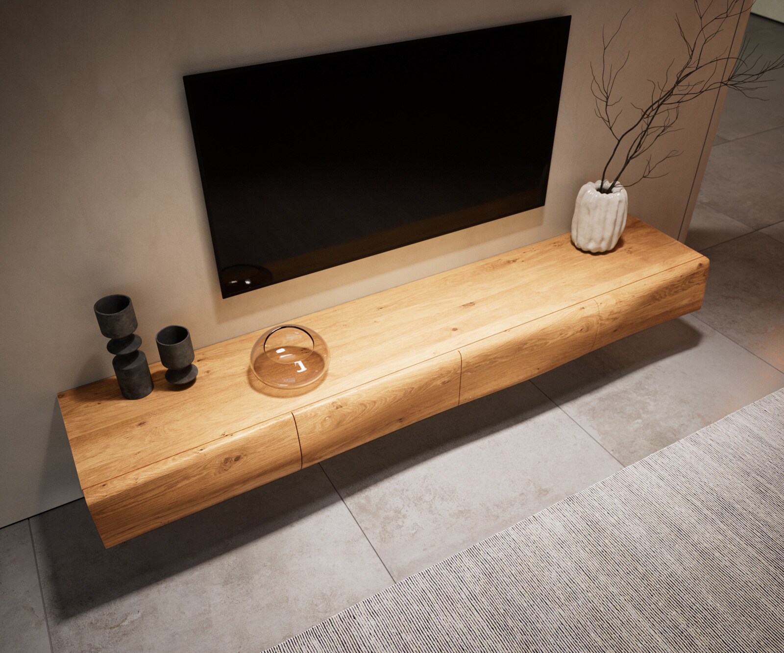 Meuble-TV New Live-Edge 200 cm chêne naturel 4 portes flottantes 1