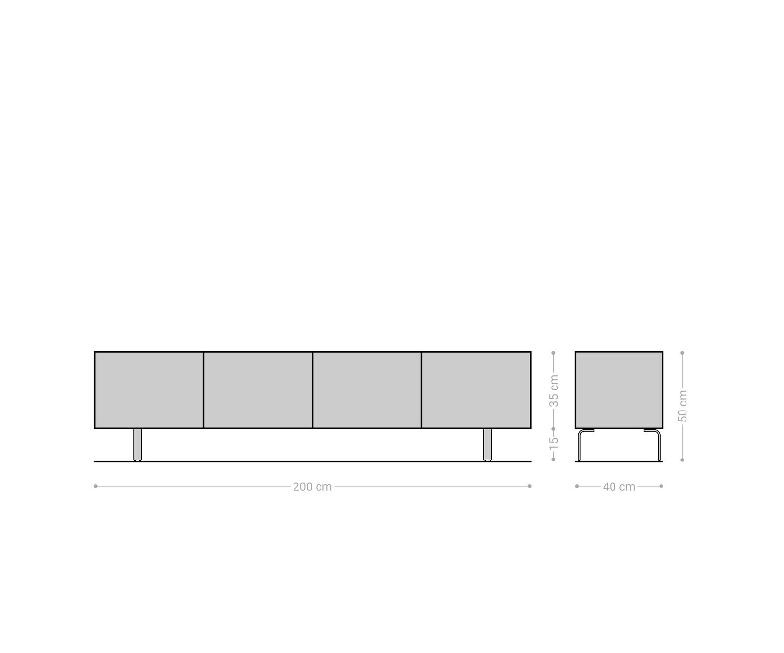 Meuble-TV Follia 200 cm, brun mangue, 4 portes, pieds en L, métal noir 6