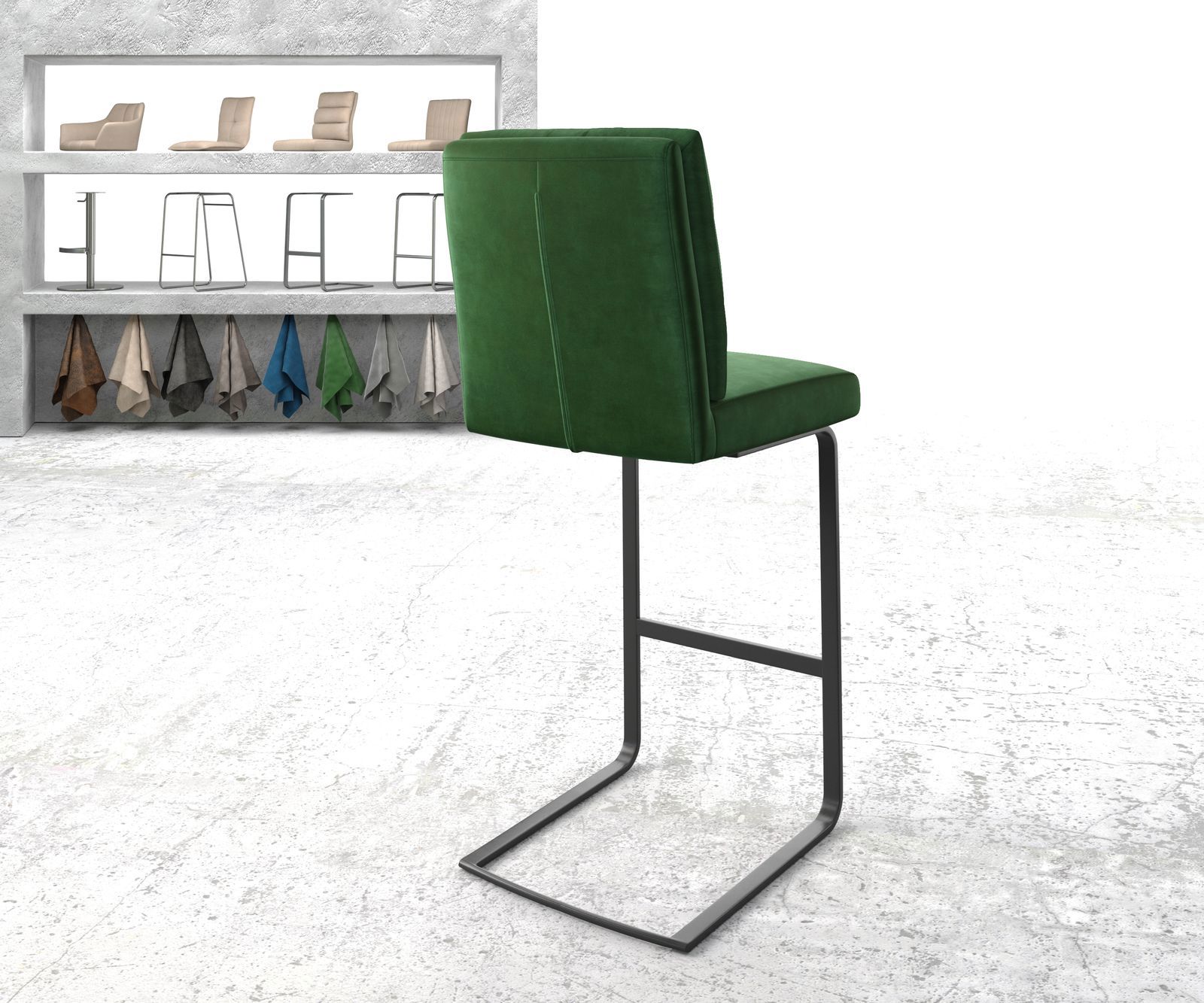 Chaise-de-bar Pela-Flex velours vert chaise cantilever métal plat 3