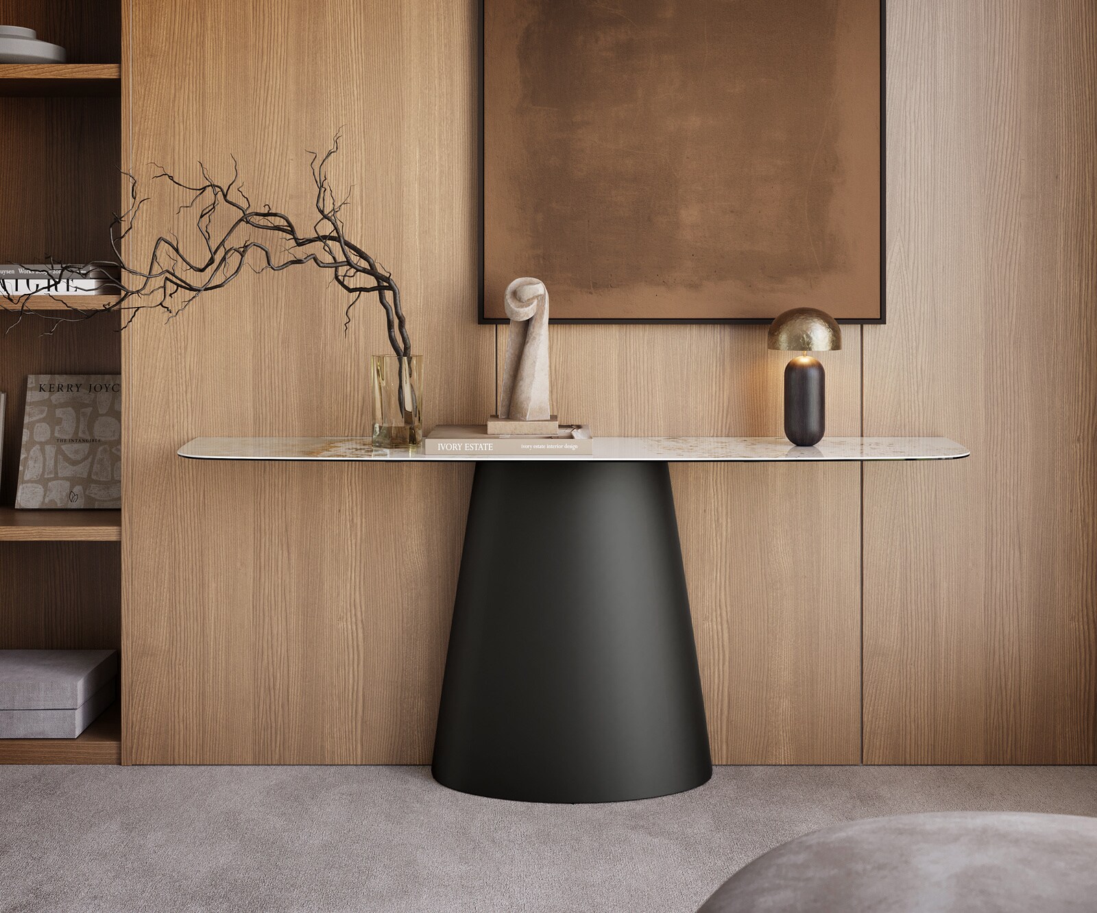 Console Edge forme bateau 180x40 cm Céramique Minas Melange Weiß-Beige Conos Métal Noir 3