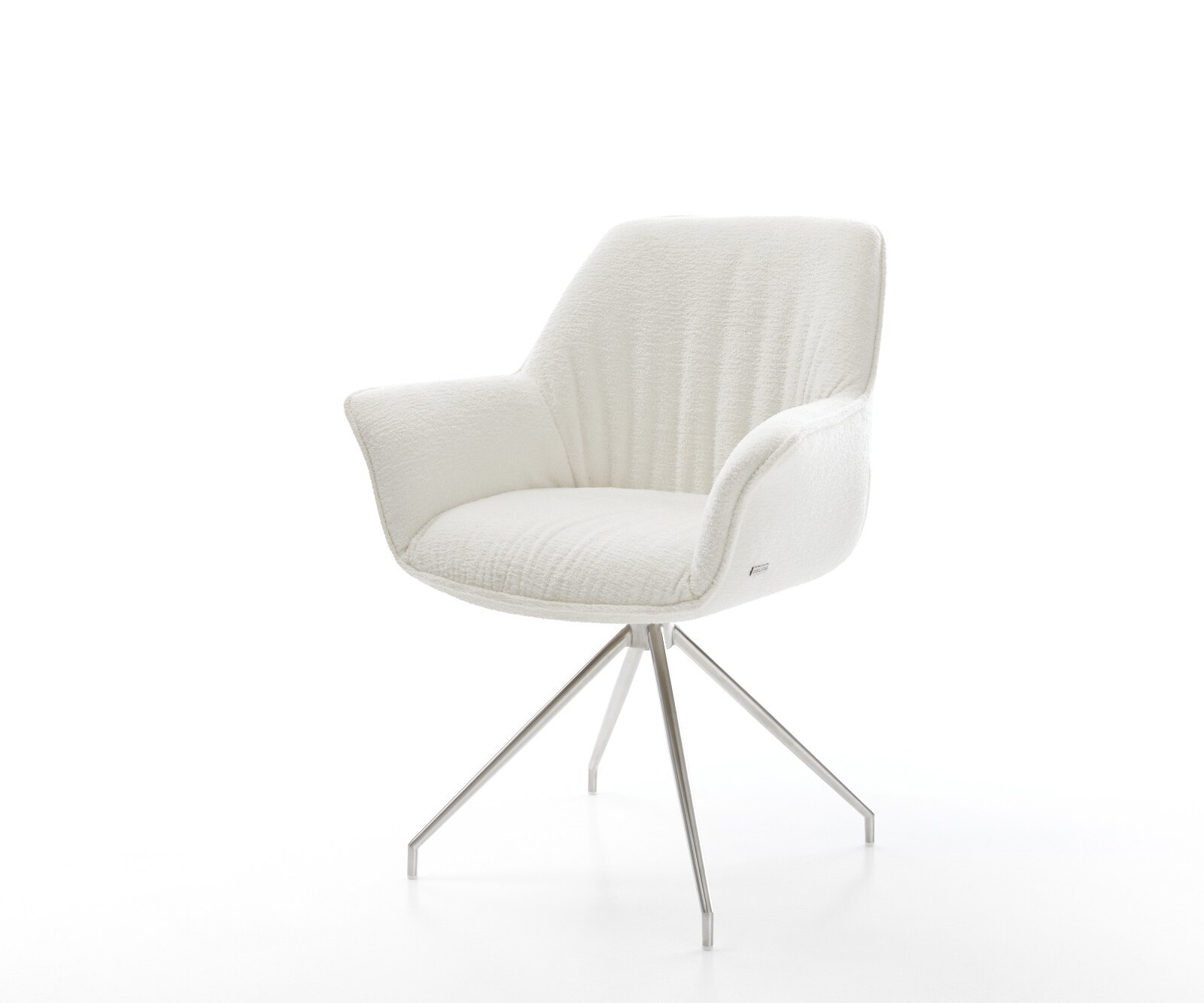 Chaise-de-salle-à-manger Keila-Flex avec accoudoirs bouclé doux beige pied croisé conique acier inoxydable