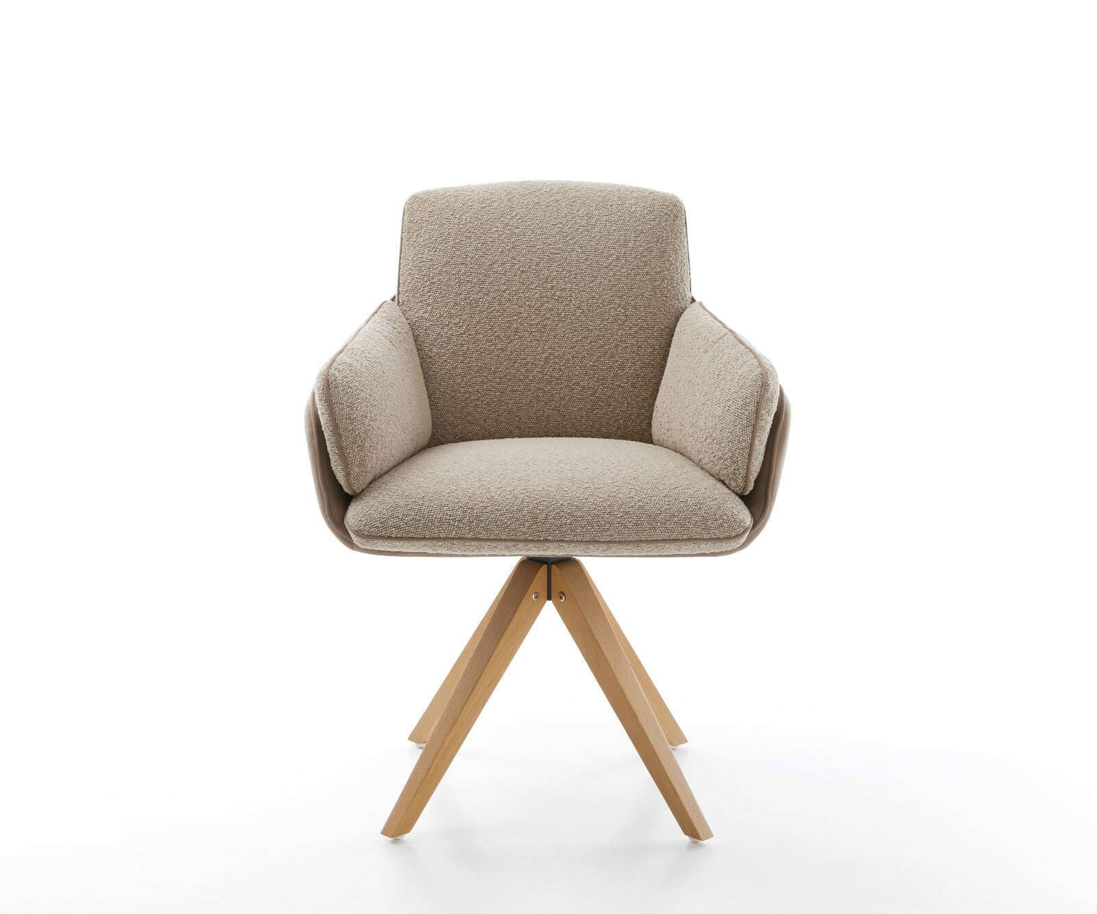 Chaise-pivotante Luan-Flex avec accoudoirs tissu mixte couleur boue pied en bois angulaire naturel pivotement sur 180° 1 Chaise-pivotante Luan-Flex avec accoudoirs tissu mixte couleur boue pied en bois angulaire naturel pivotement sur 180° 1