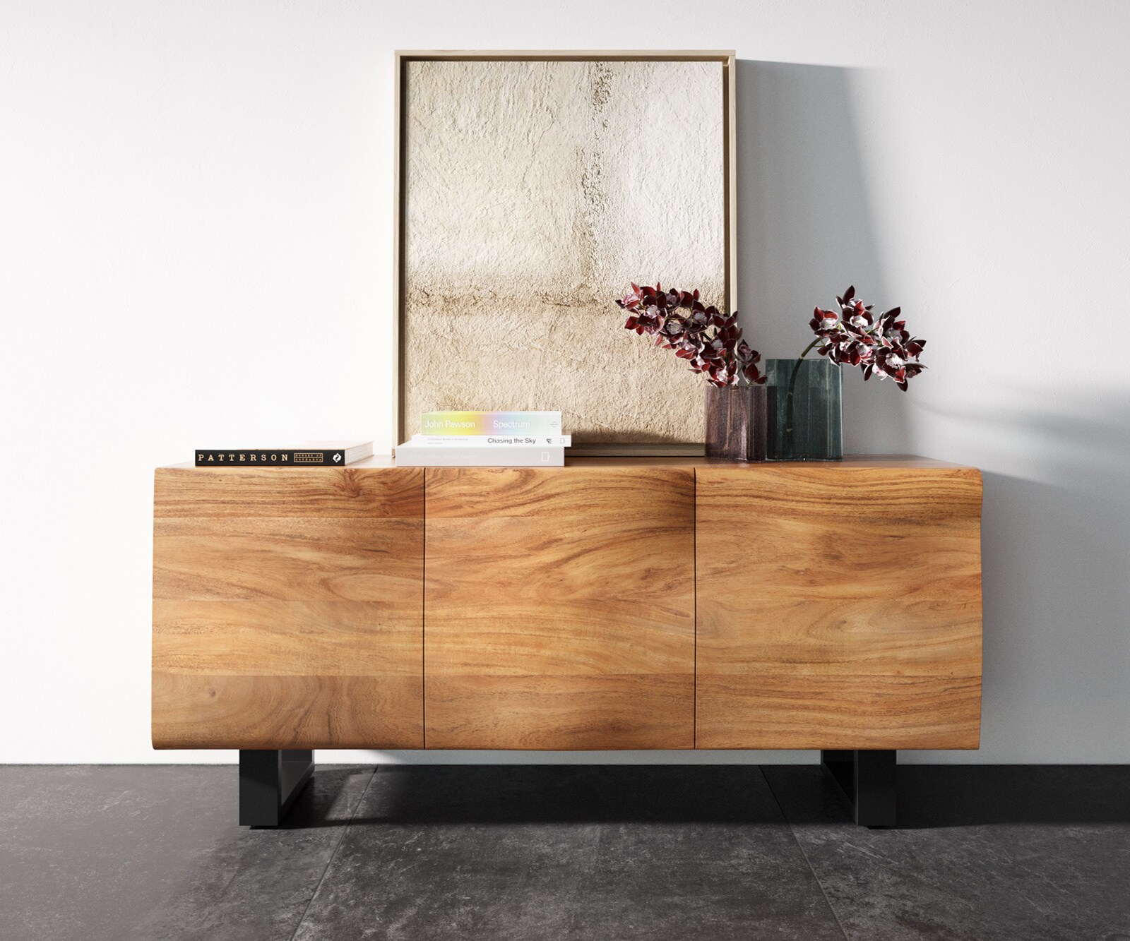 Buffet New Live-Edge 145 cm acacia naturel 3 portes patin métal noir 3