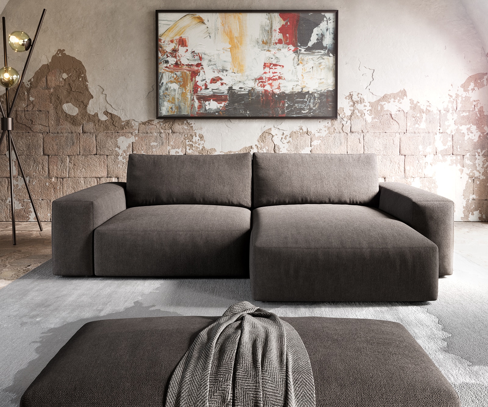 Canapé d'angle Lanzo XL 270x180 cm microfibre marron kaki Recamière variable avec Tabouret 1 Canapé d'angle Lanzo XL 270x180 cm microfibre marron kaki Recamière variable avec Tabouret 1