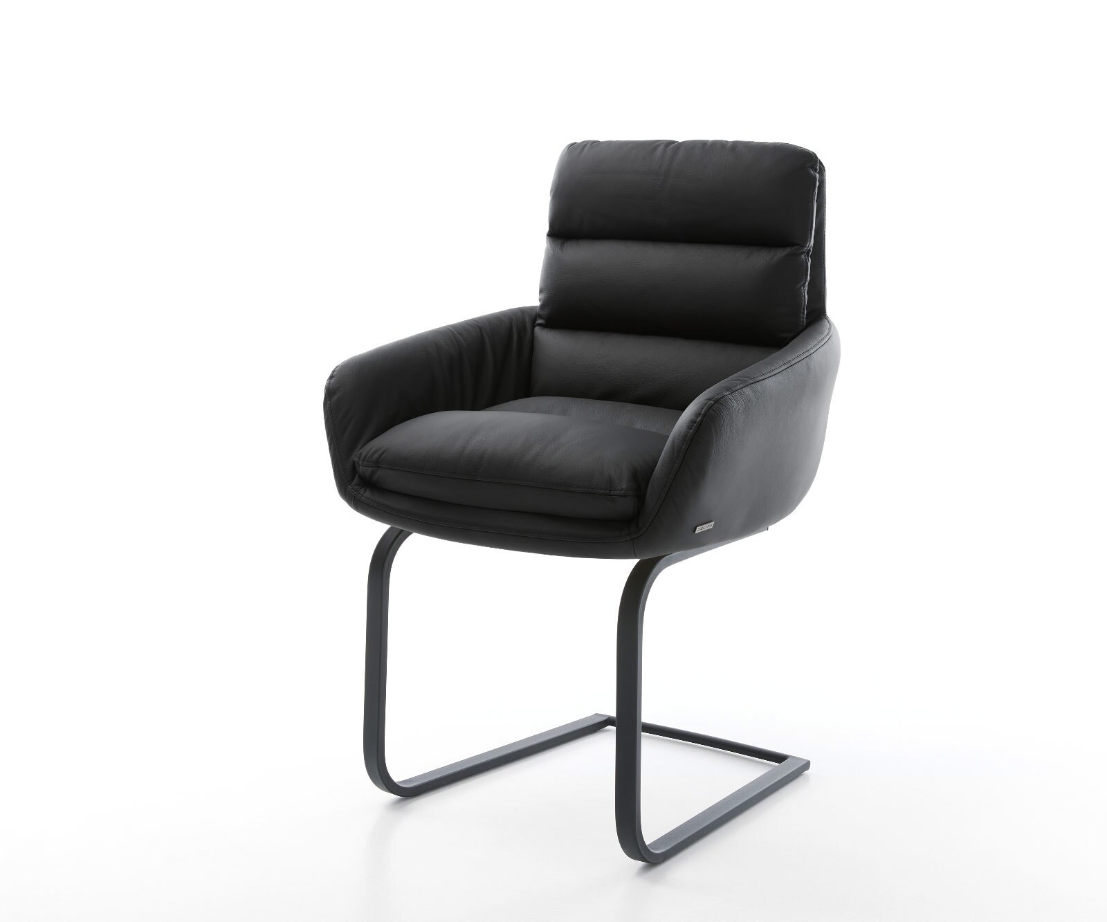 Cantilever Abelia-Flex avec accoudoirs cuir de vache noir pied cantilever plat noir