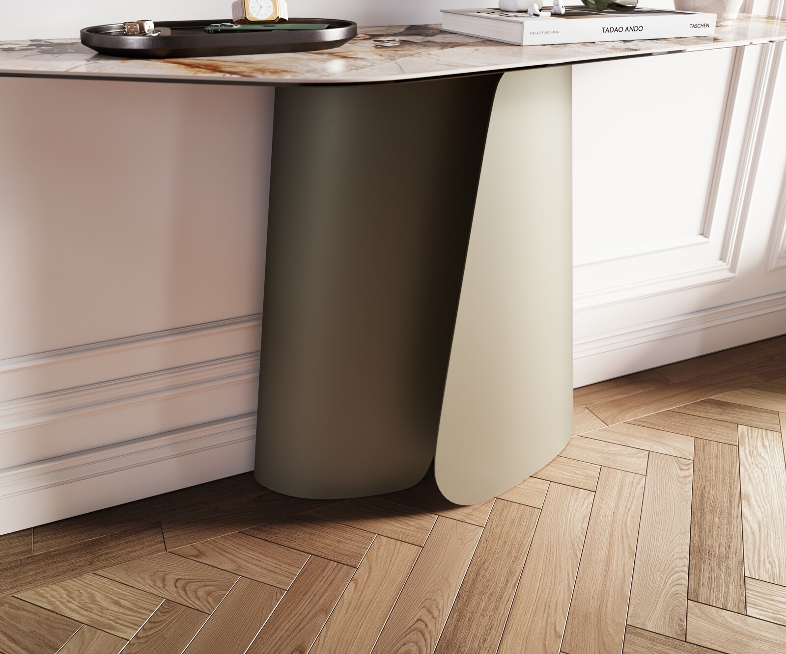 Console Edge Polygonal 140x50 cm Céramique Patagonia Poliert Livos Métal Effektfinish Titan 6