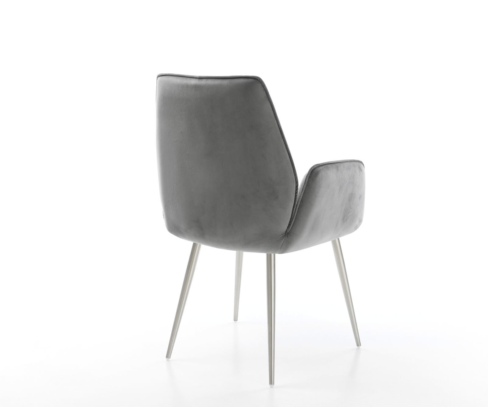 Chaise-de-salle-à-manger Zoa-Flex velours gris 4 pieds coniques acier inoxydable brossé ressorts ensachés 4 Chaise-de-salle-à-manger Zoa-Flex velours gris 4 pieds coniques acier inoxydable brossé ressorts ensachés 4