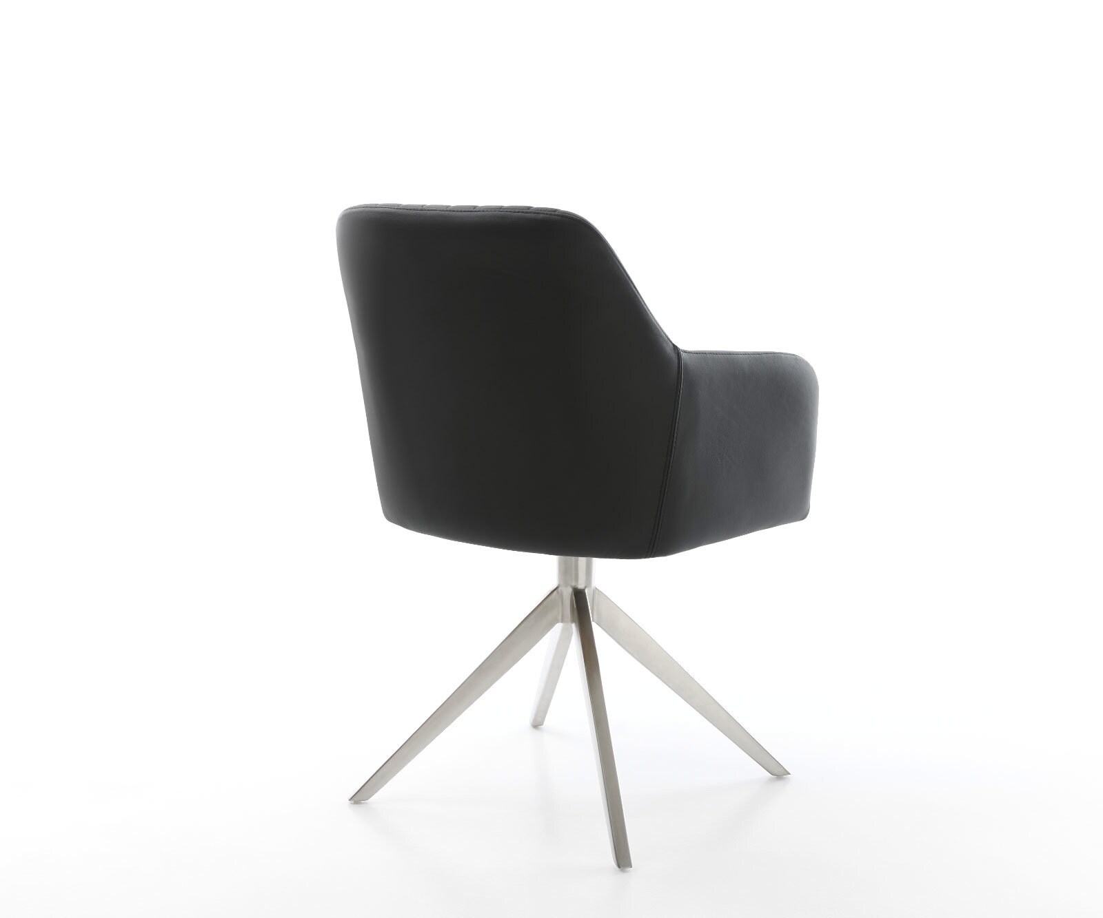Chaise-de-salle-à-manger Greg-Flex cuir de vache noir pied croisé large acier inoxydable brossé ressorts ensachés 5
