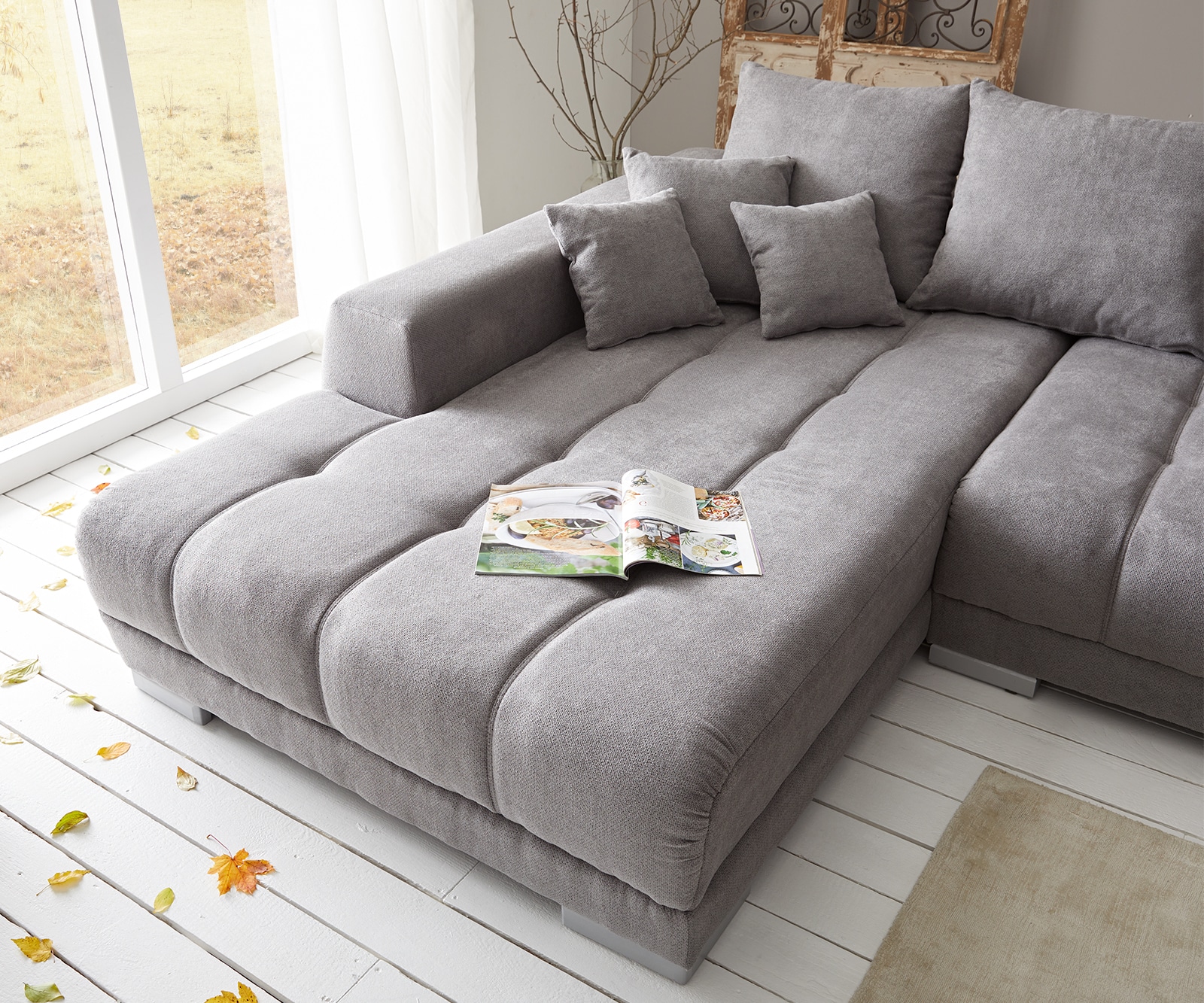 Canapé-panoramique Josea 300x220 cm microfibre gris pierre Recamière à gauche 3 Canapé-panoramique Josea 300x220 cm microfibre gris pierre Recamière à gauche 3