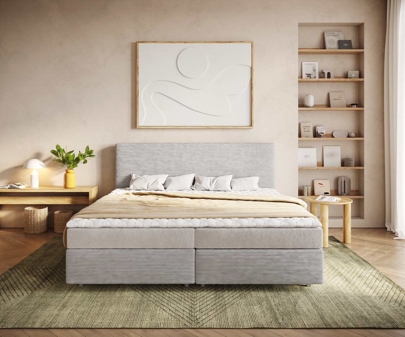 Lit-à-sommier-tapissier Dream-Well Velours côtelé gris argenté 200x200 cm Matelas Bonell PU-surmatelas  2