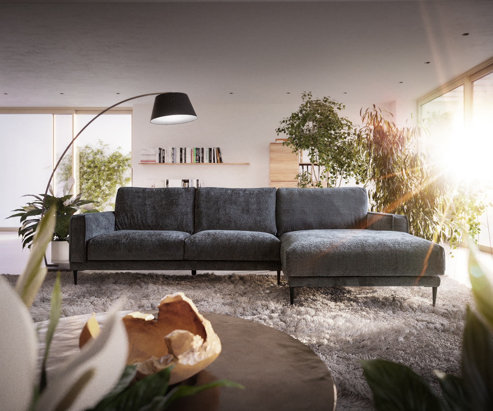 Canapé-d'angle Sottil 290 x 165cm chenille gris Recamière droite 2