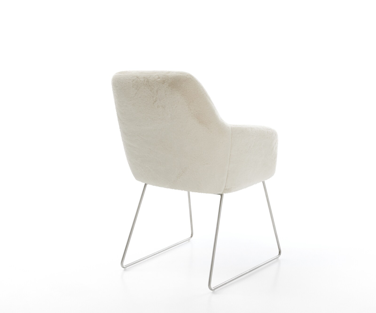 Chaise-de-salle-à-manger Pejo-Flex peluche crème-blanc pied trapèze acier inoxydable resorts ensachés 5