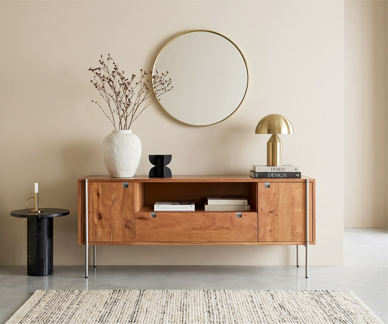 Commode Rivoro 175 cm acacia naturel 2 portes 1 tiroir 1 compartiment