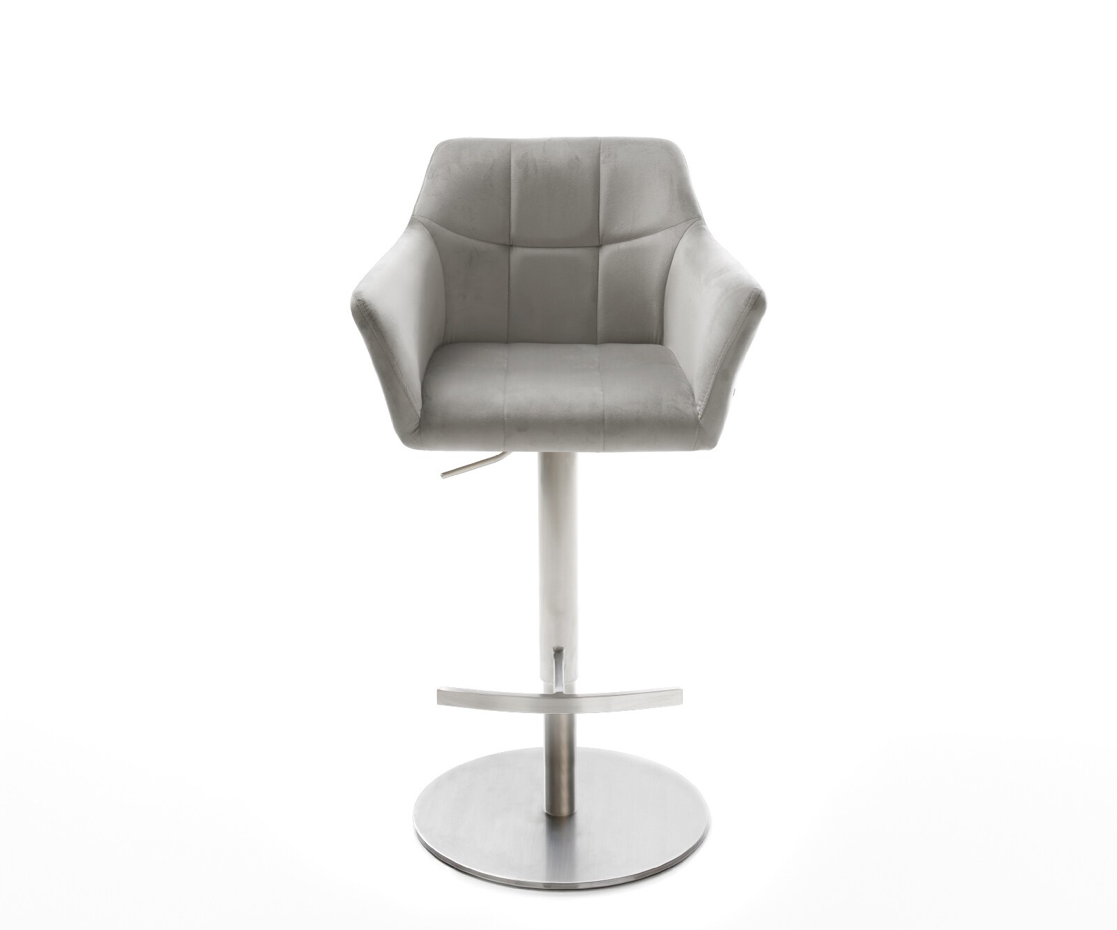 Chaise-de-bar Yulo-Flex velours gris pied pivotant réglable en hauteur acier inoxydable 4