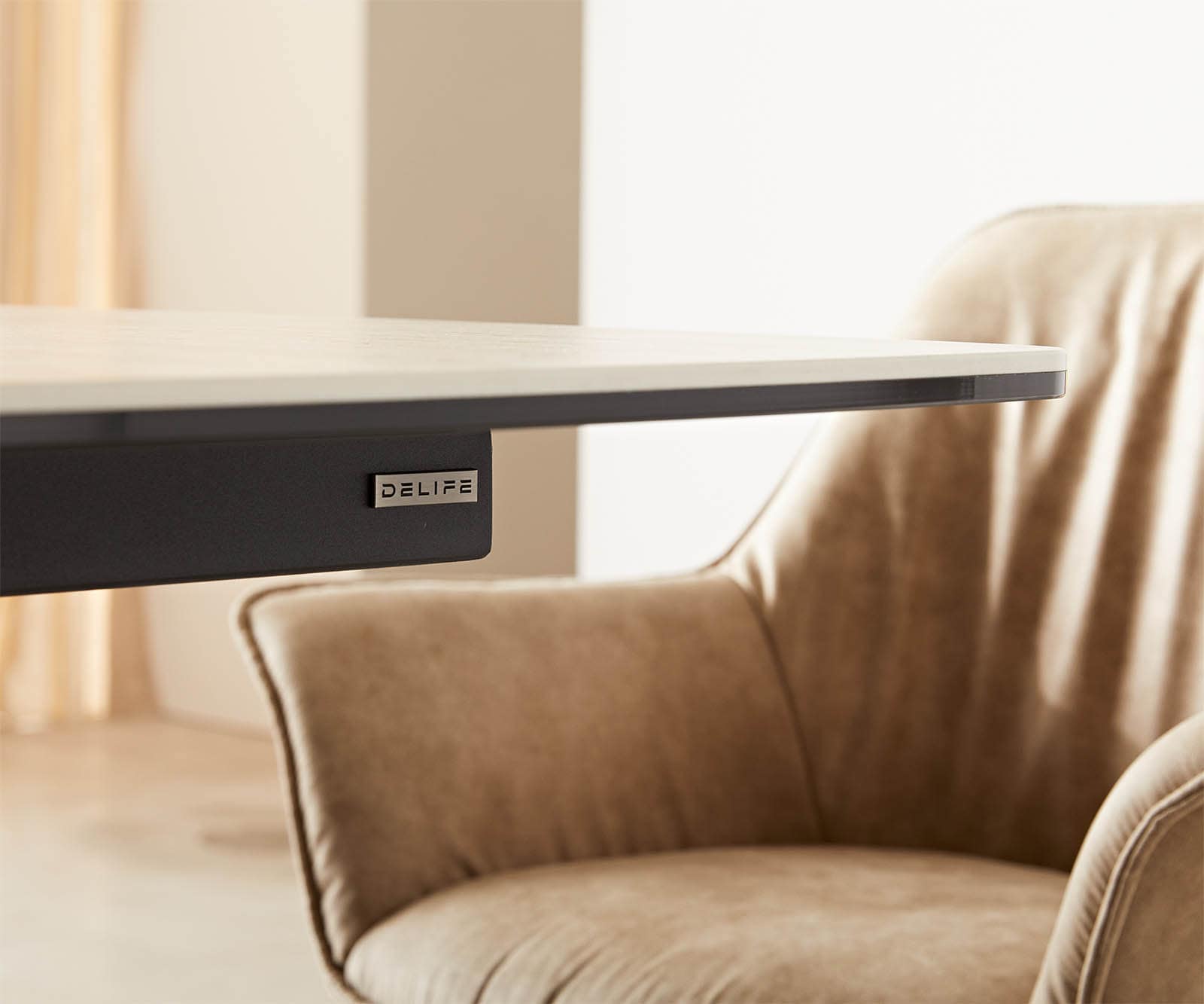 Table à manger Edge 180-220x100 céramique Travertin nature Spider acier plat noir extensible 6