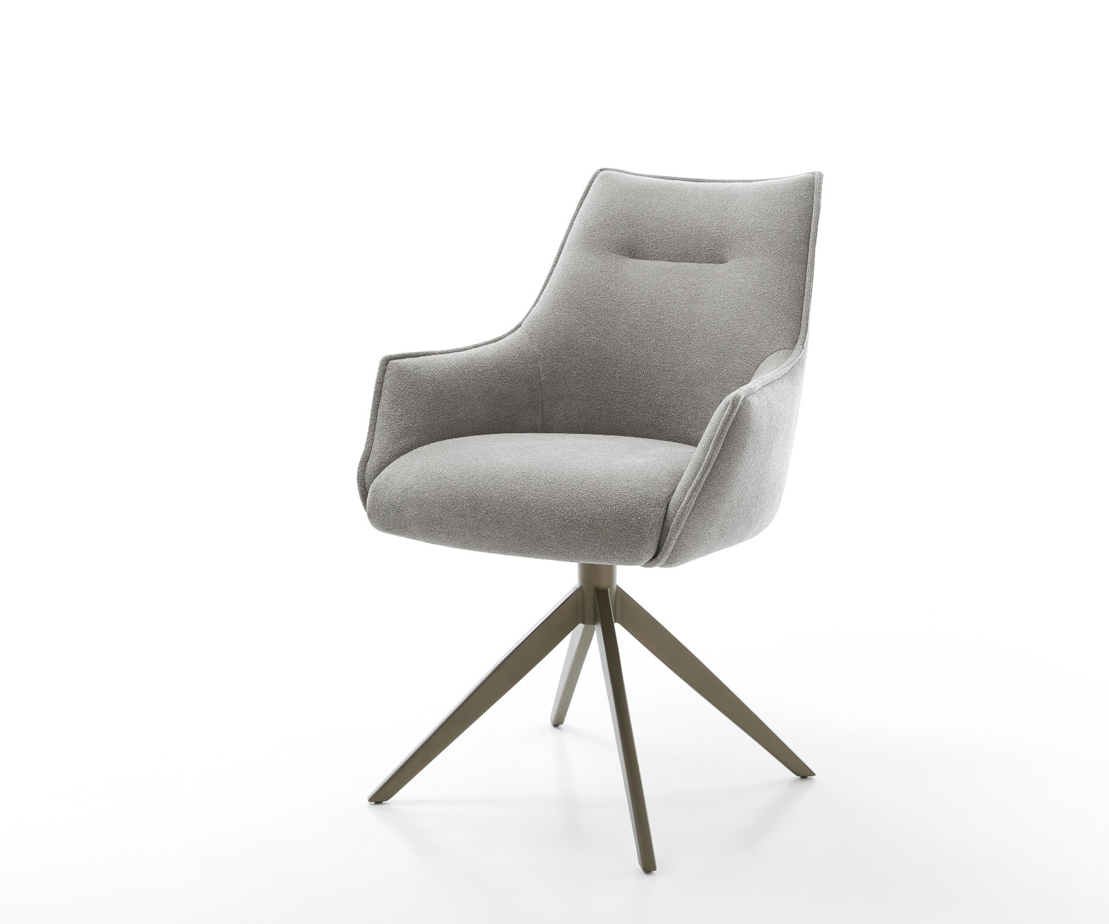 Chaise-pivotante Alja-Flex avec accoudoirs tissu structuré doux gris pied croisé large aspect titane pivotement sur 360° fonction bascule resorts ensachés