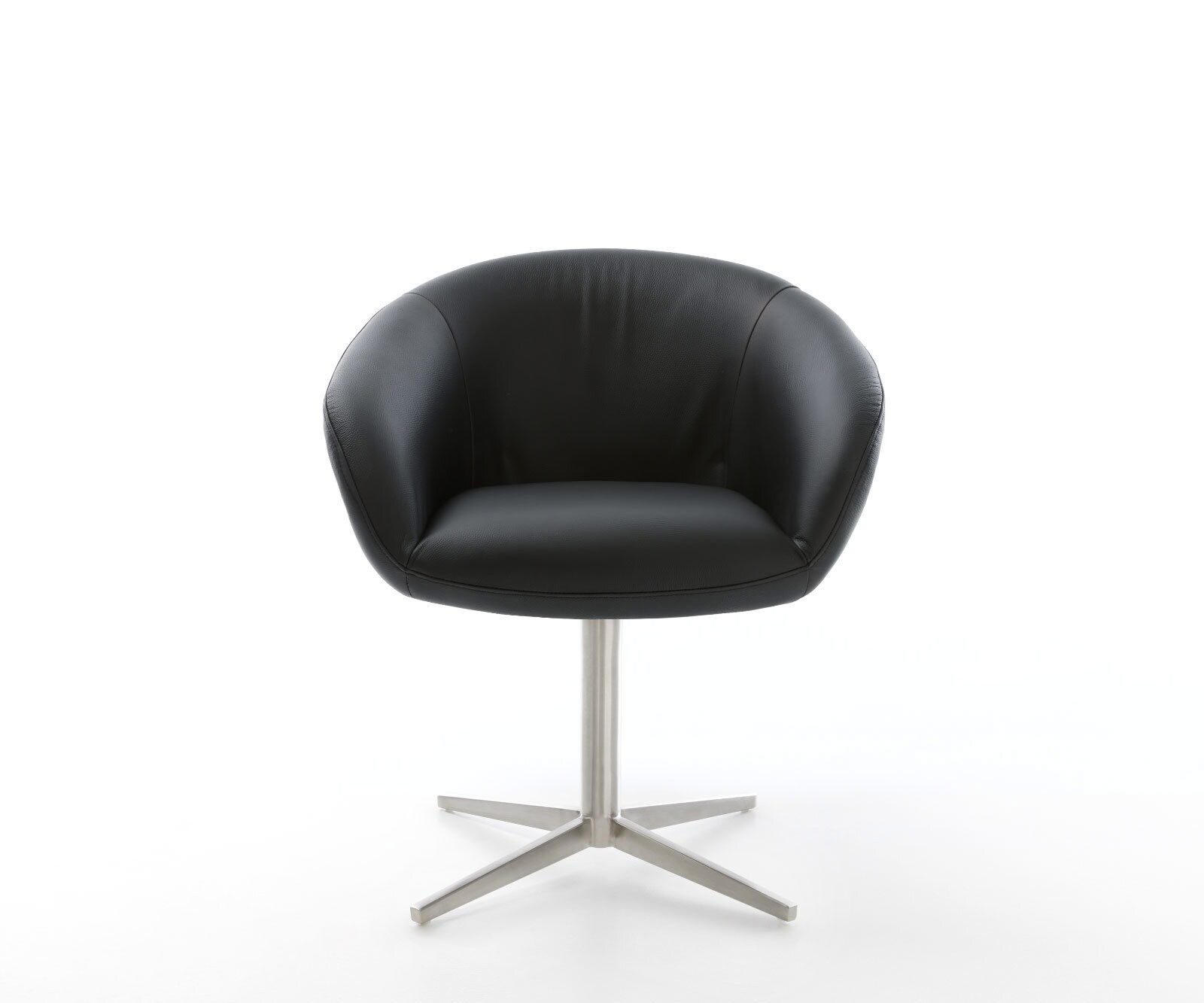 Chaise-pivotante Vinka-Flex avec accoudoirs cuir de vache noir pied de chaise 4 branches acier inoxydable brossé pivotement sur 360° ressorts ensachés 2