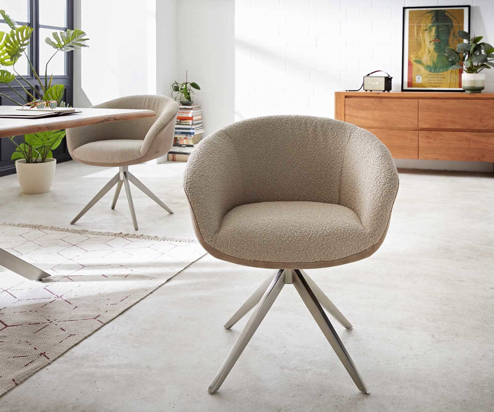 Chaise-pivotante Vinka-Flex avec accoudoirs tissu mixte couleur boue pied croisé large acier inoxydable brossé pivotement sur 360° ressorts ensachés 1 Chaise-pivotante Vinka-Flex avec accoudoirs tissu mixte couleur boue pied croisé large acier inoxydable brossé pivotement sur 360° ressorts ensachés 1