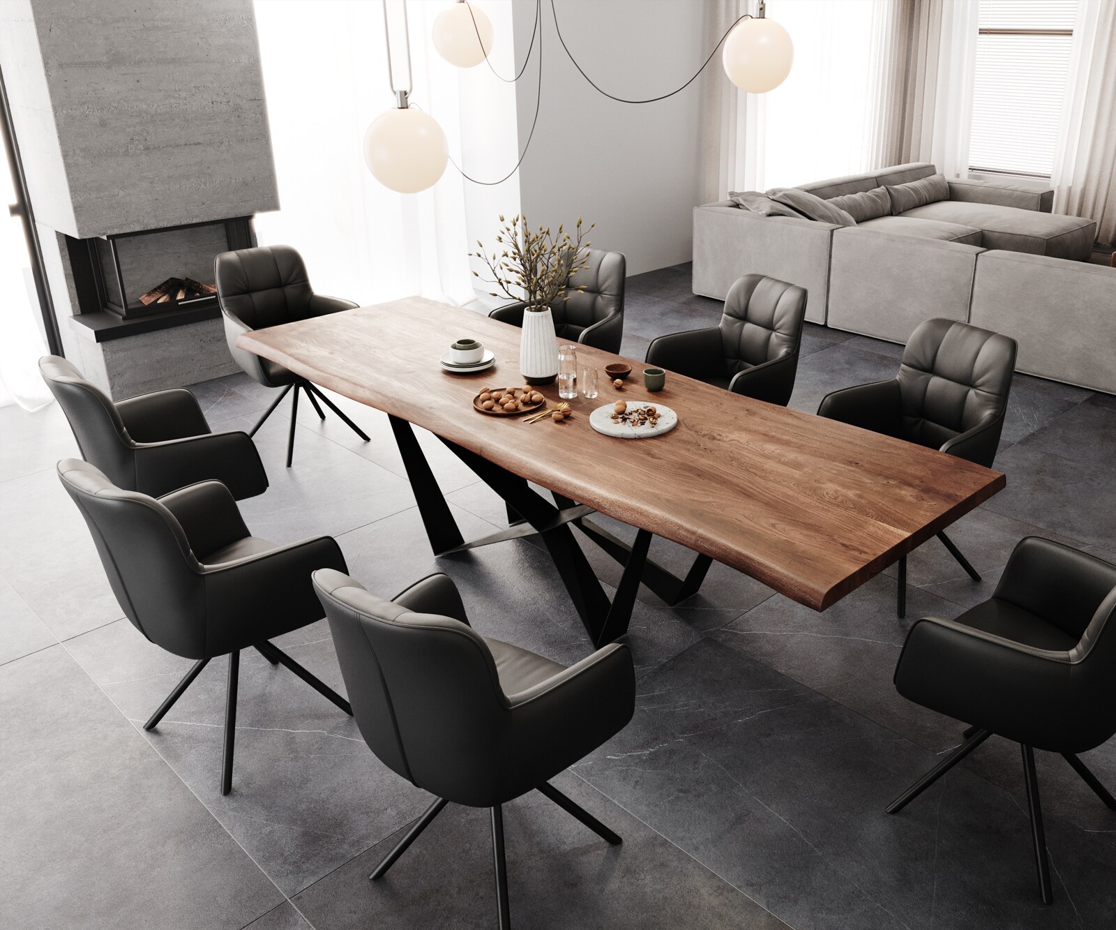 Table à manger Edge 300x100 XL Acacia marron Spider Acier plat Noir Live-Edge 5 Table à manger Edge 300x100 XL Acacia marron Spider Acier plat Noir Live-Edge 5