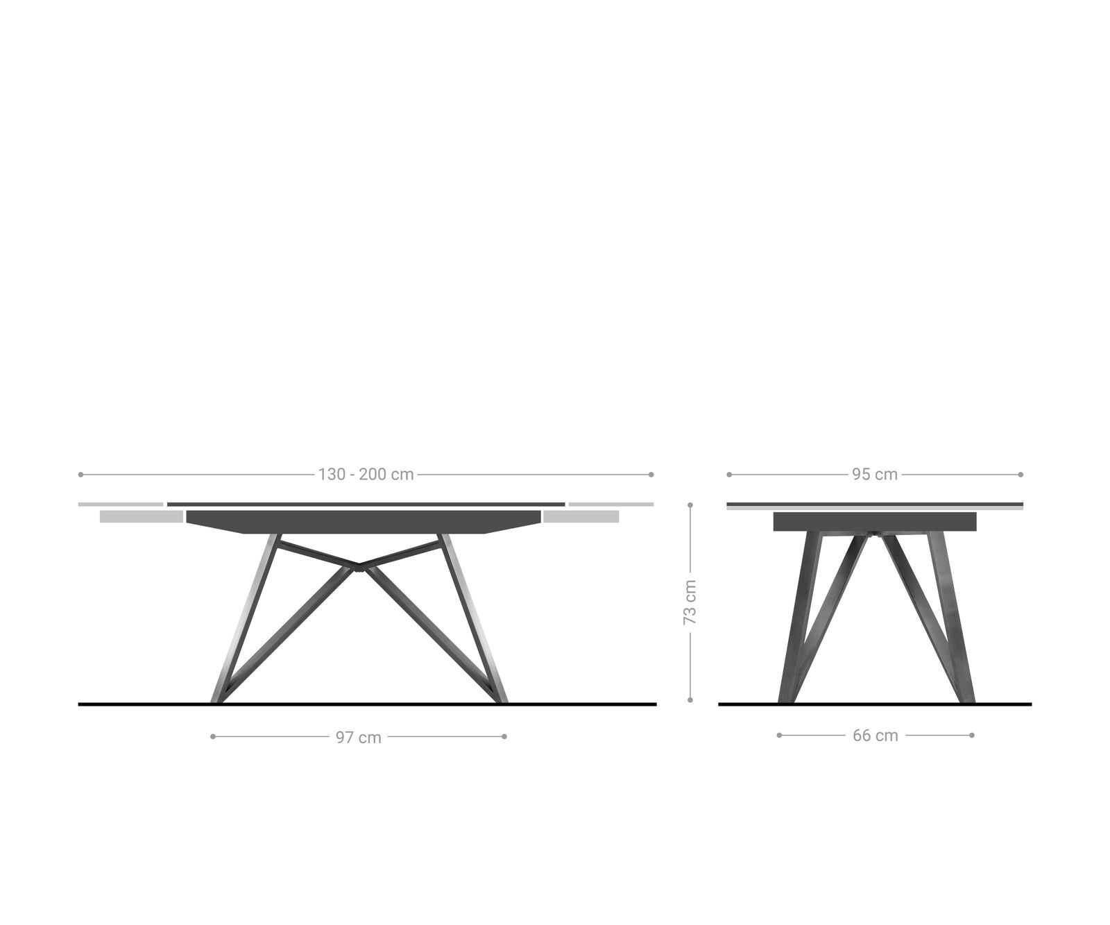 Table-manger Carlow 130/200x95 cm céramique gris métal extensible 8