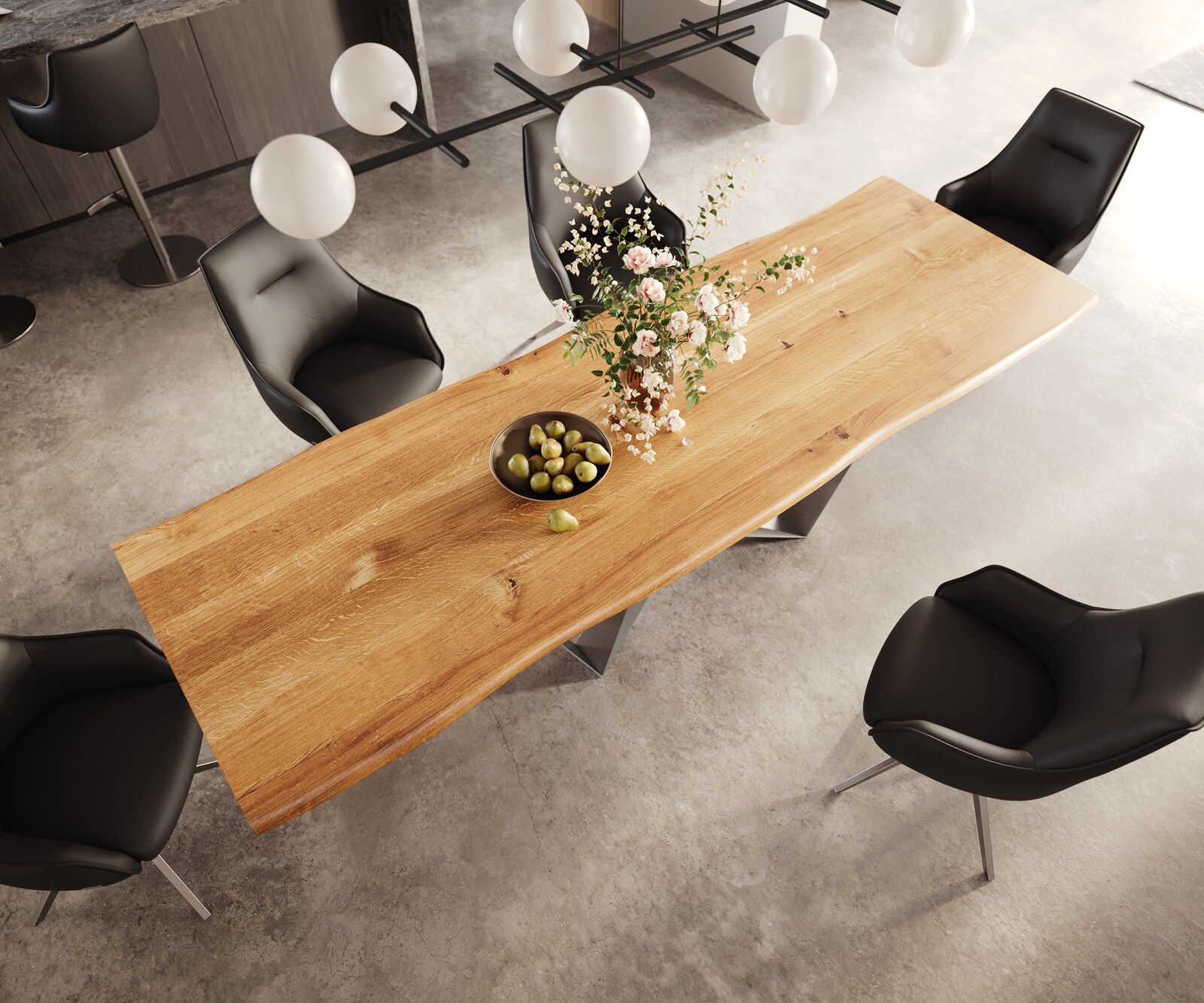 Table à manger Edge 300x100x4 chêne naturee Spider acier plat acier inoxydable Live-Edge 4