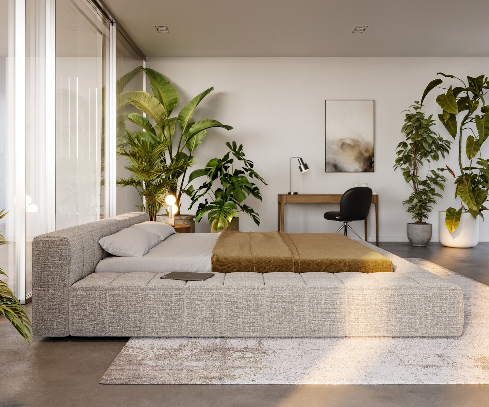 Sommier rembourré Espazio 180x200 cm Tissu tissé Soft Beige 3