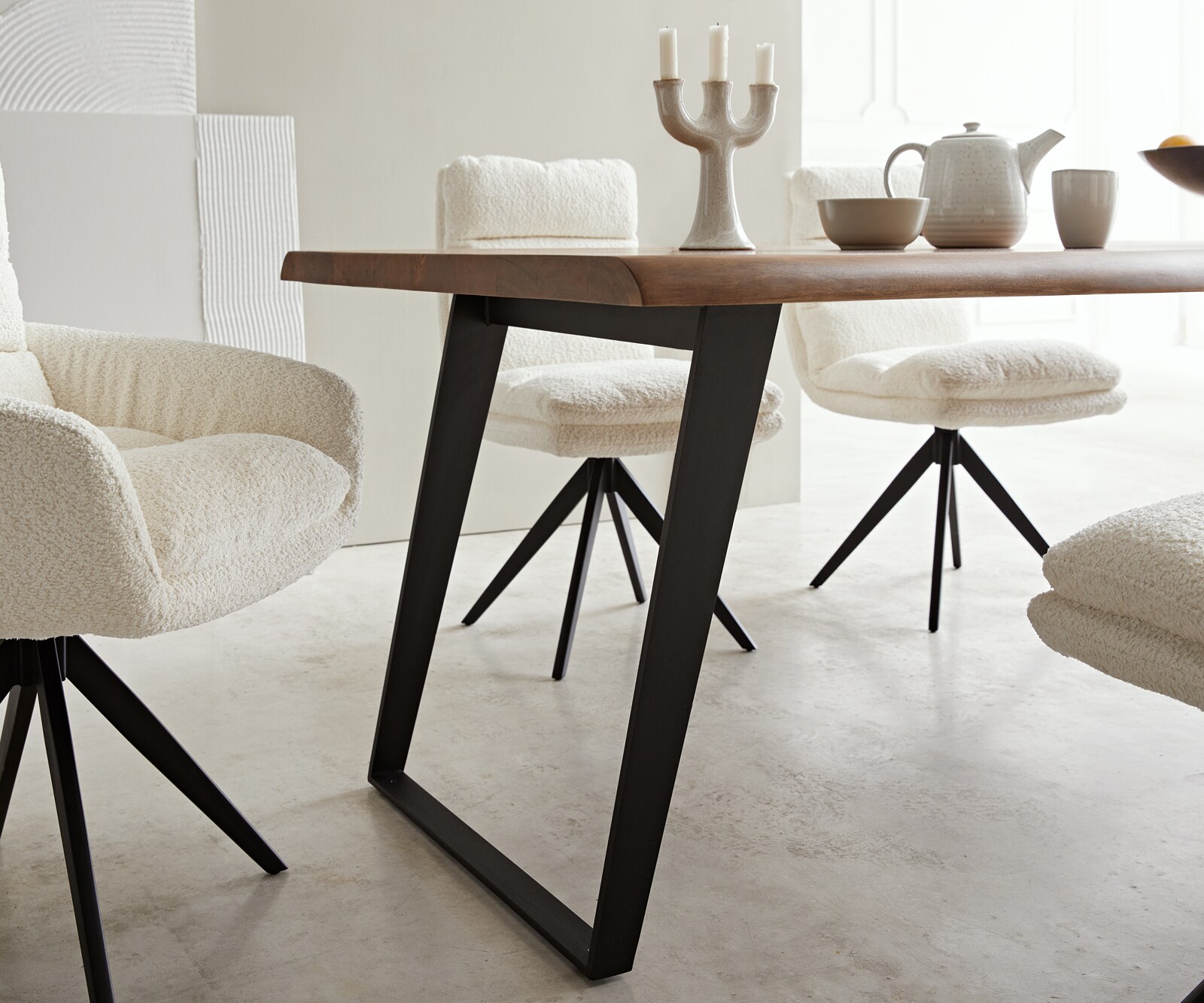 Table-à-manger Edge 200x100 acacia marron métal incliné Live-Edge 4