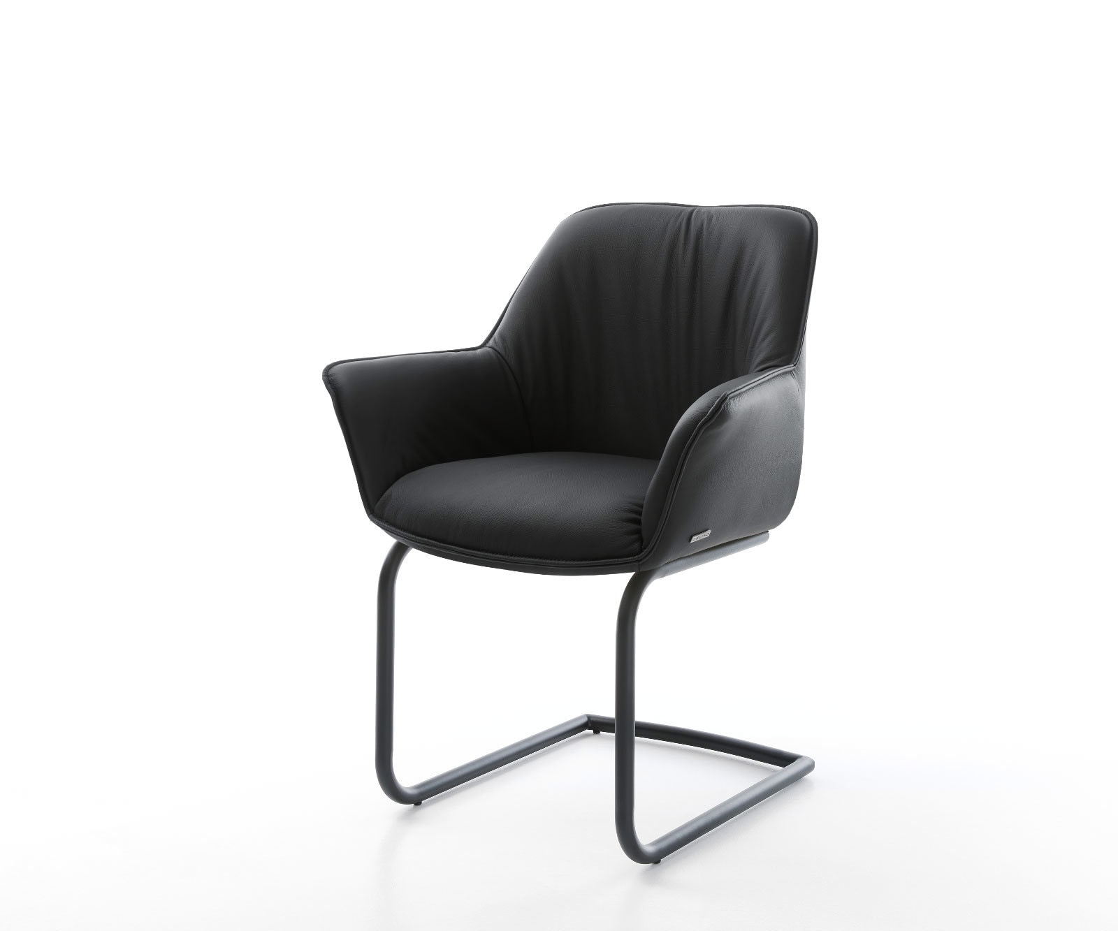 Cantilever Keila-Flex avec accoudoirs cuir de vache noir pied cantilever rond noir Cantilever Keila-Flex avec accoudoirs cuir de vache noir pied cantilever rond noir