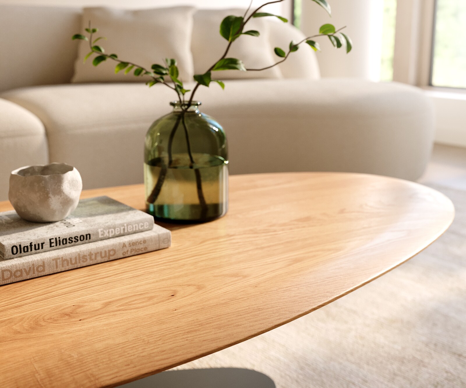 Table basse Edge Oval 140x75 cm chêne naturel bord arrondi Vibany métal noir 5