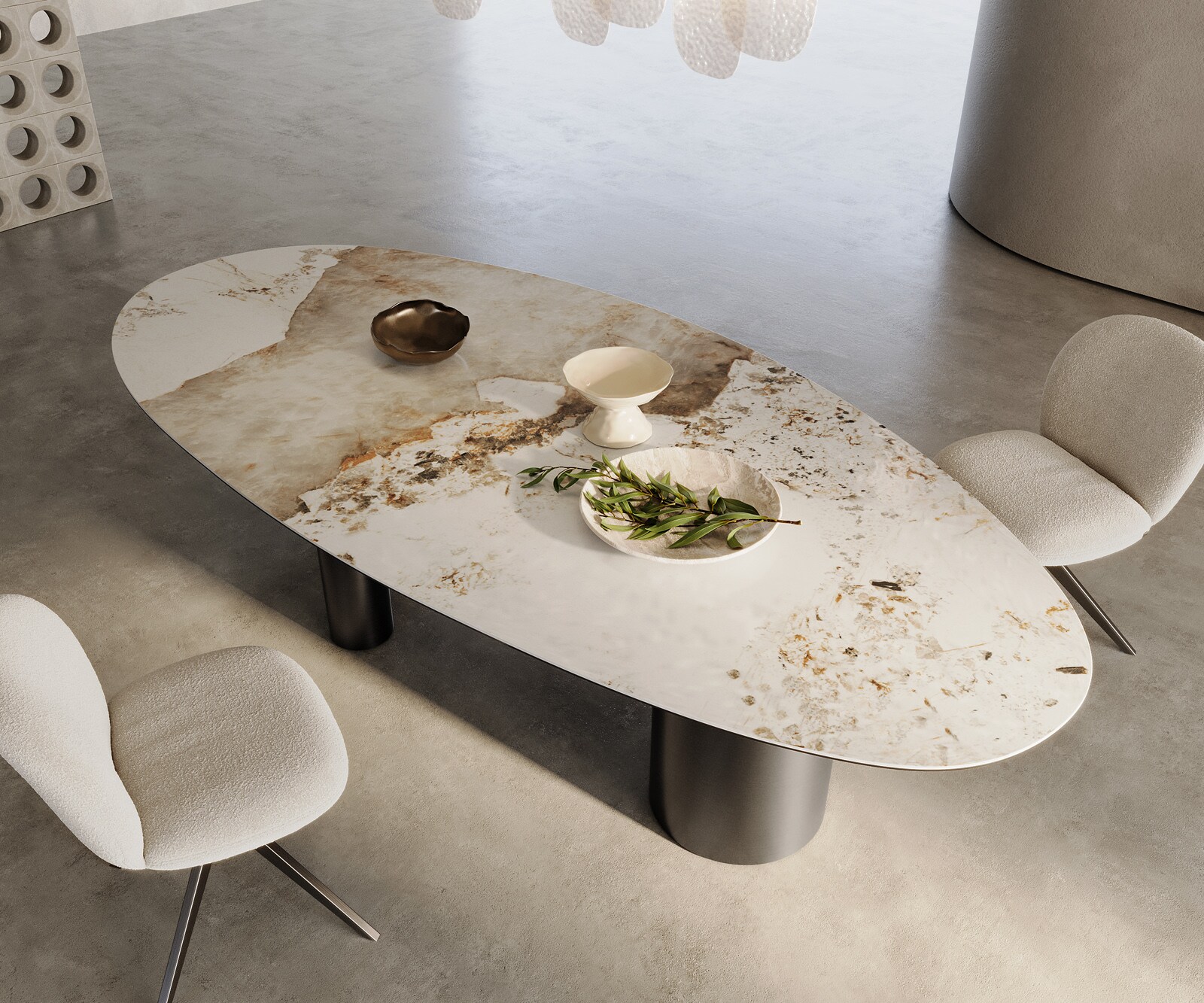 Table à manger Edge Ovale 280x130 Céramique Minas Melange Blanc-Beige Troa Acier inoxydable Graphite 2
