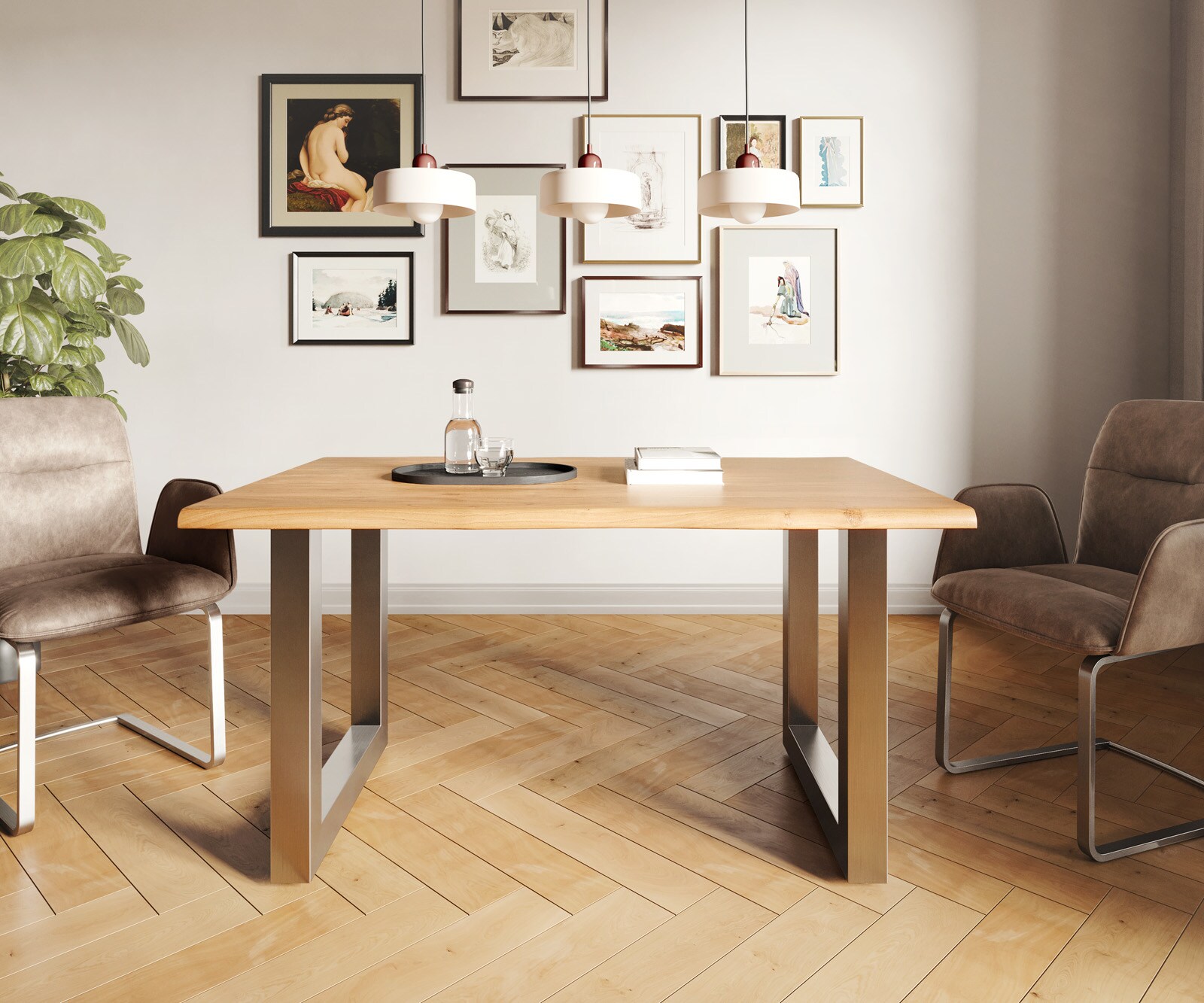 Table-à-manger Edge 140x90 acacia nature acier inoxydable large Live-Edge 1