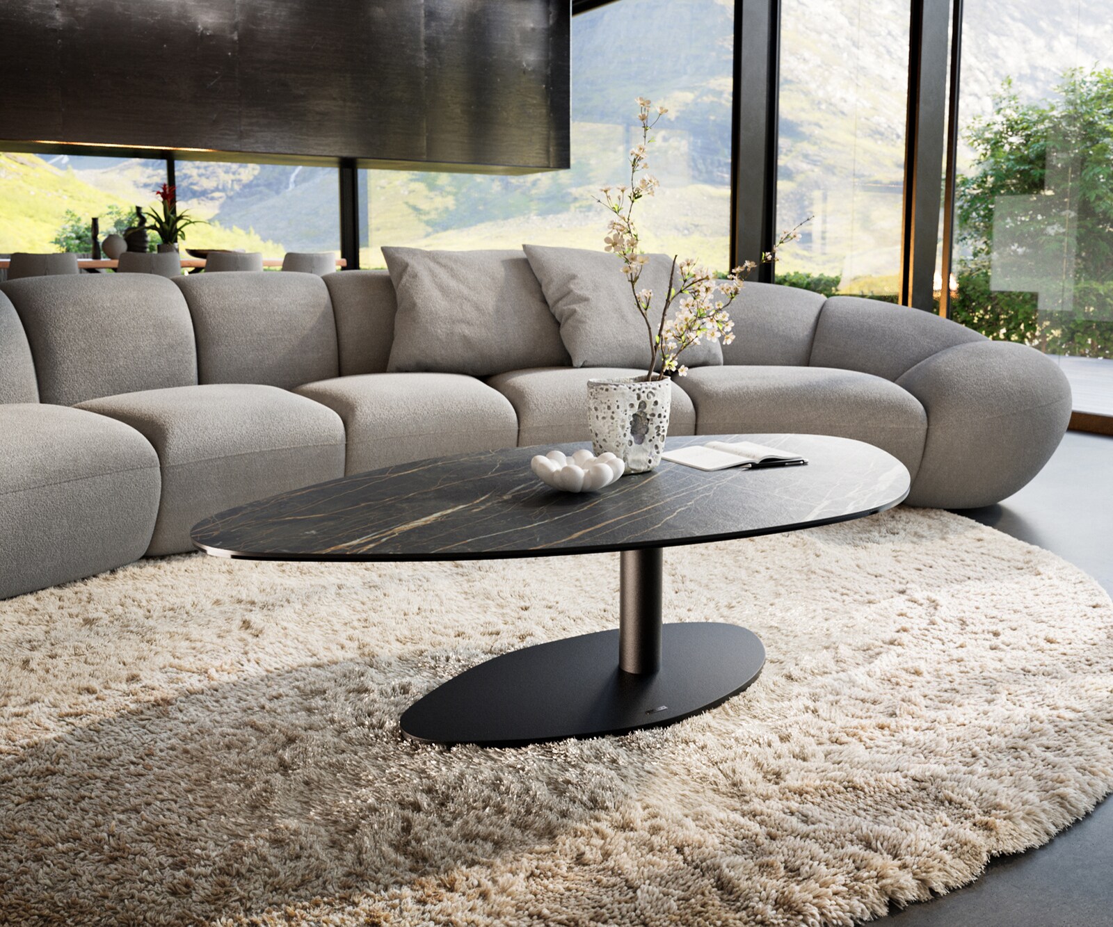 Table basse Edge Organique 140x76 cm céramique Laminam® Noir Desir brun Vibany métal noir 1