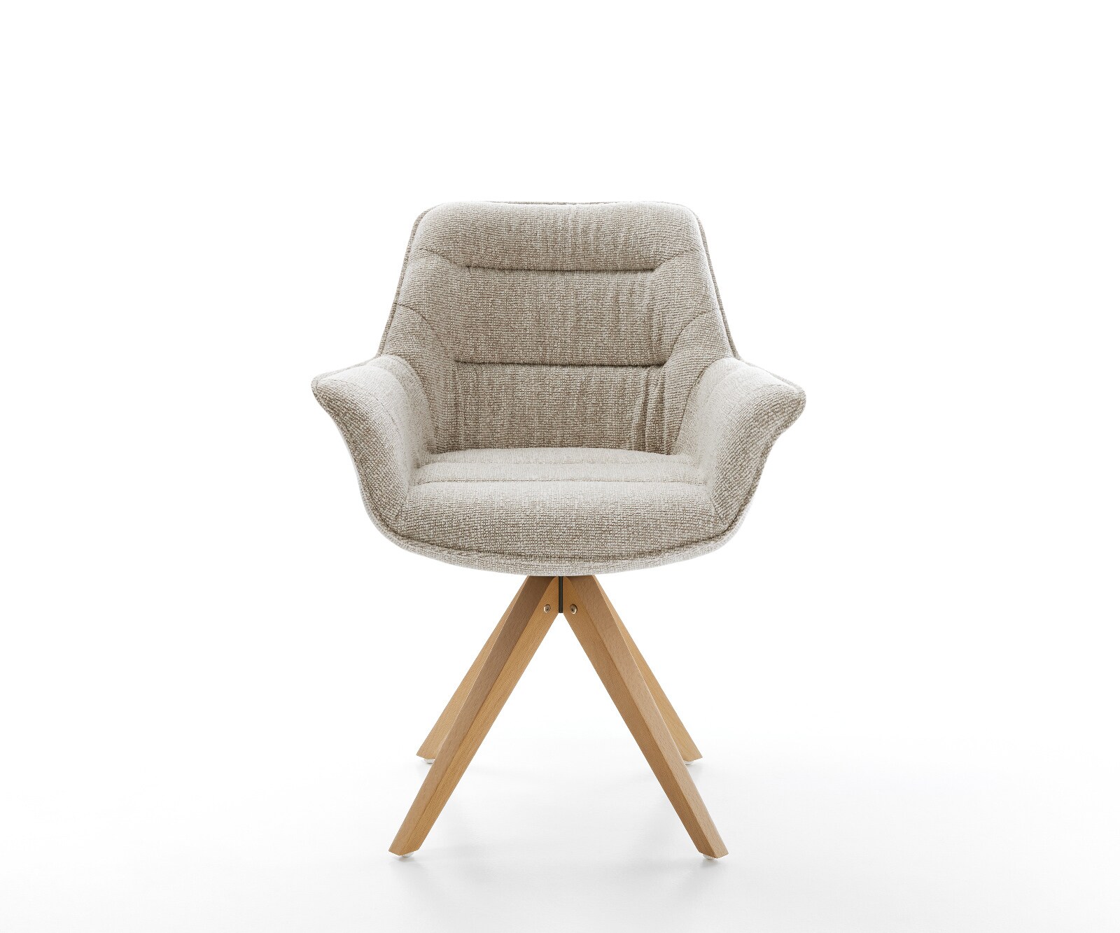 Chaise-pivotante Kaira-Flex tissu tissé doux beige pied en bois angulaire naturel pivotement sur 180° 1