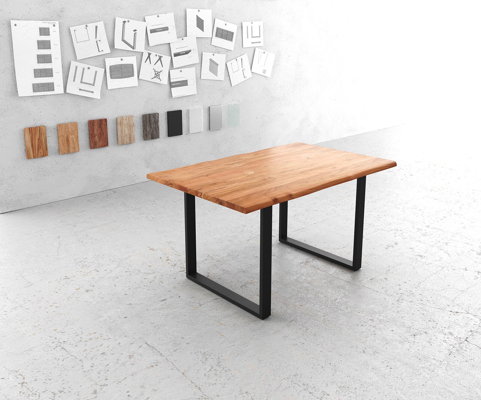 Table-à-manger Edge 140x90 Acacia Nature Métal noir Live-Edge