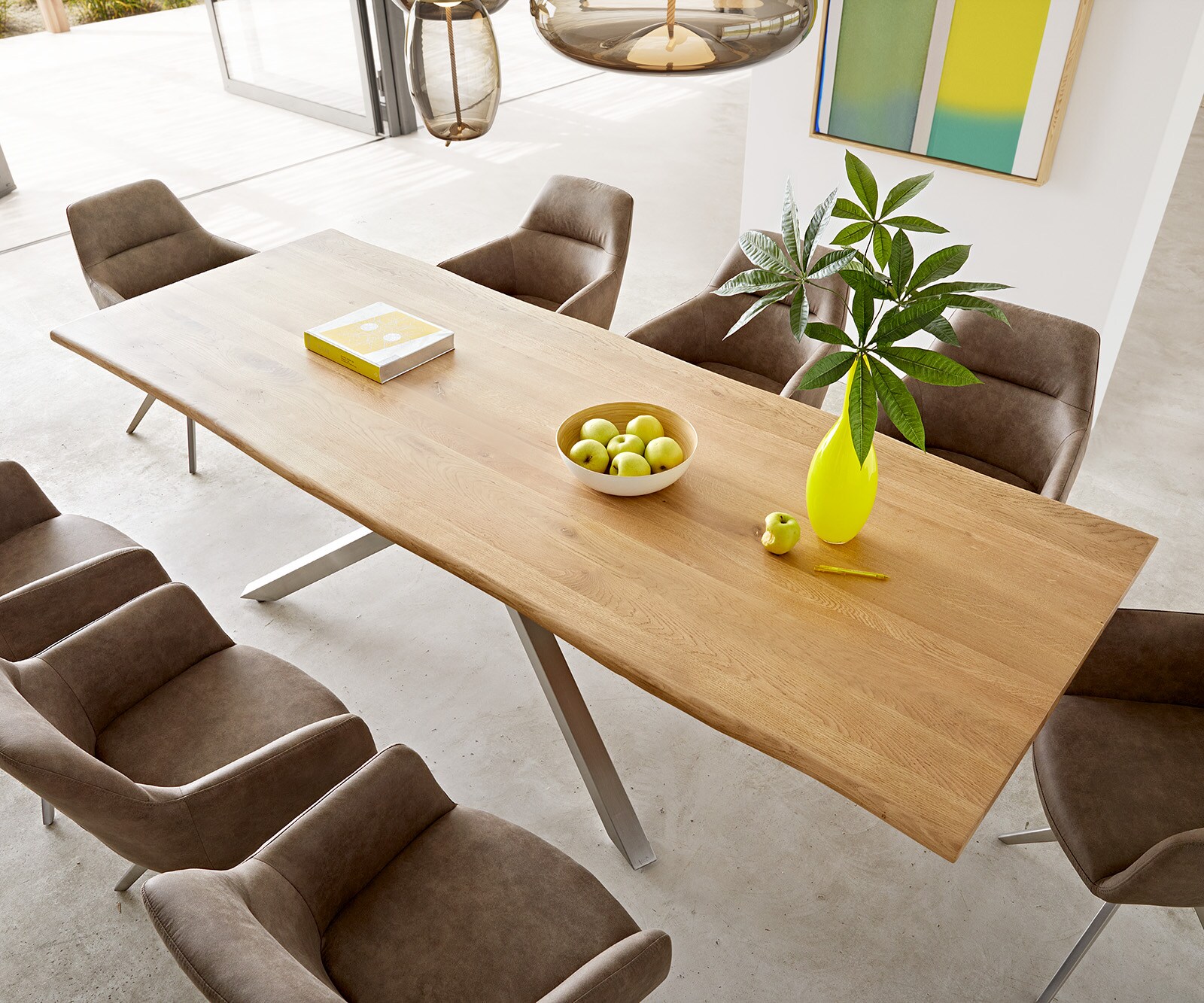 Table à manger Edge 260x100x2,5-3 chêne nature cadre croisé rectangle acier inoxydable Live-Edge 3