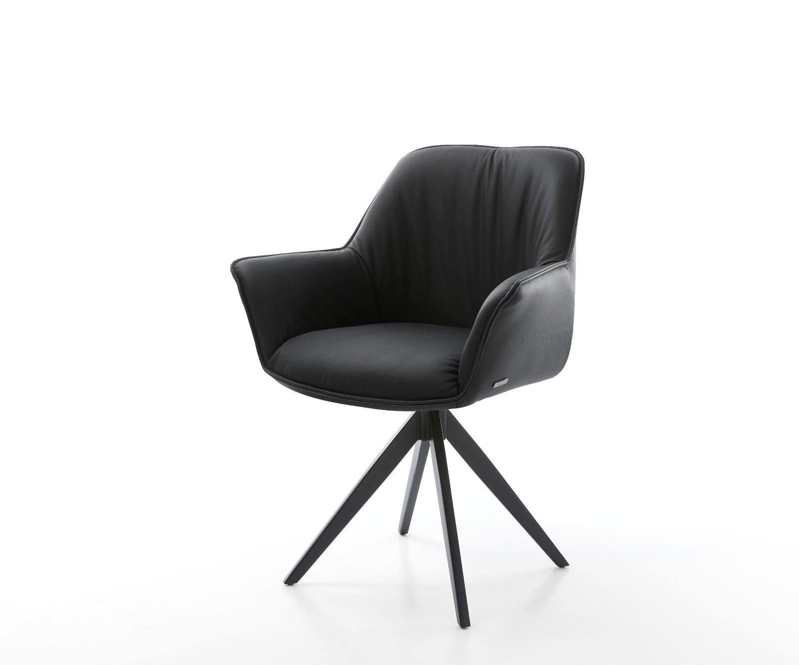 Chaise-de-salle-à-manger Keila-Flex avec accoudoirs cuir de vache noir pied croisé angulaire noir 1