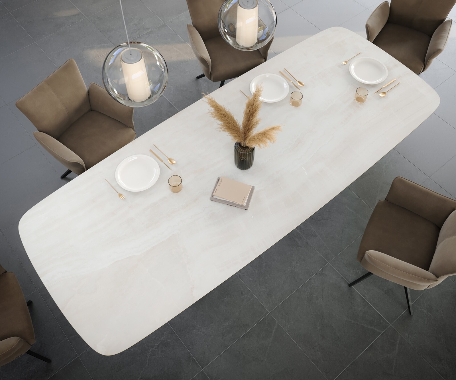 Table à manger Edge Boot 300x120 cm Céramique Onyx Champagne Origami Métalic Or 4